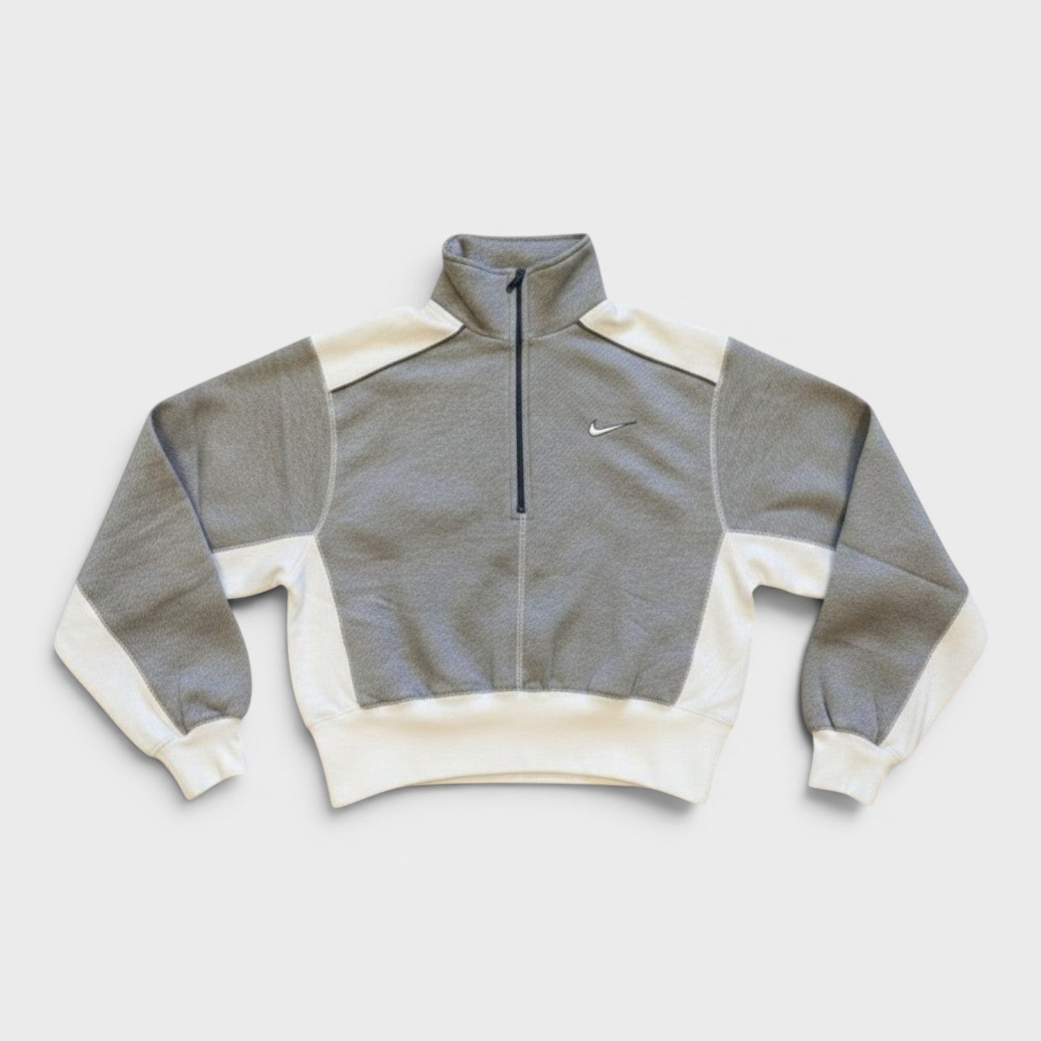 Quarter Zip Pullover Sweatshirt Grey White