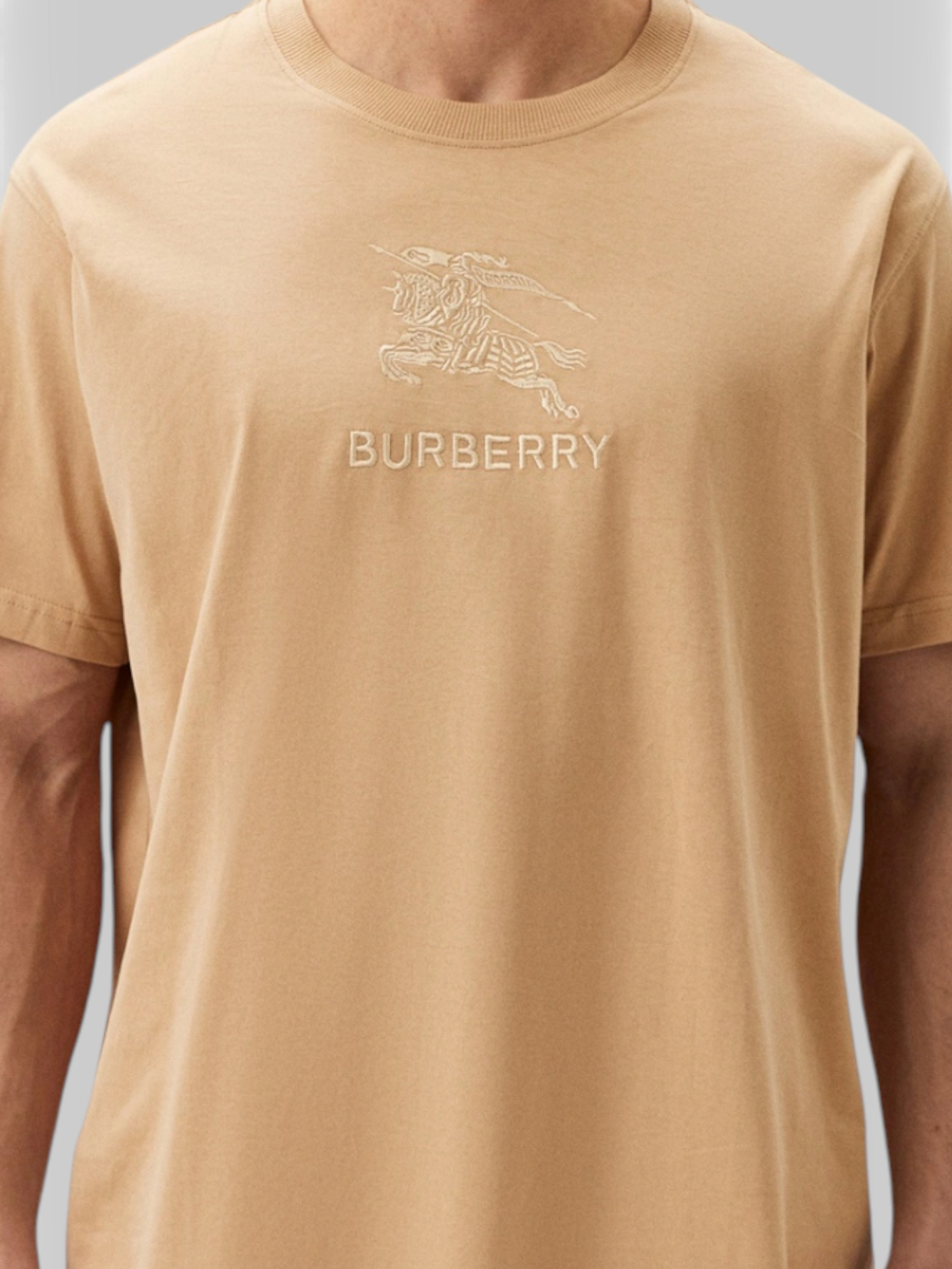 Burberry Logo Embroidered Cotton T-Shirt Soft Fawn
