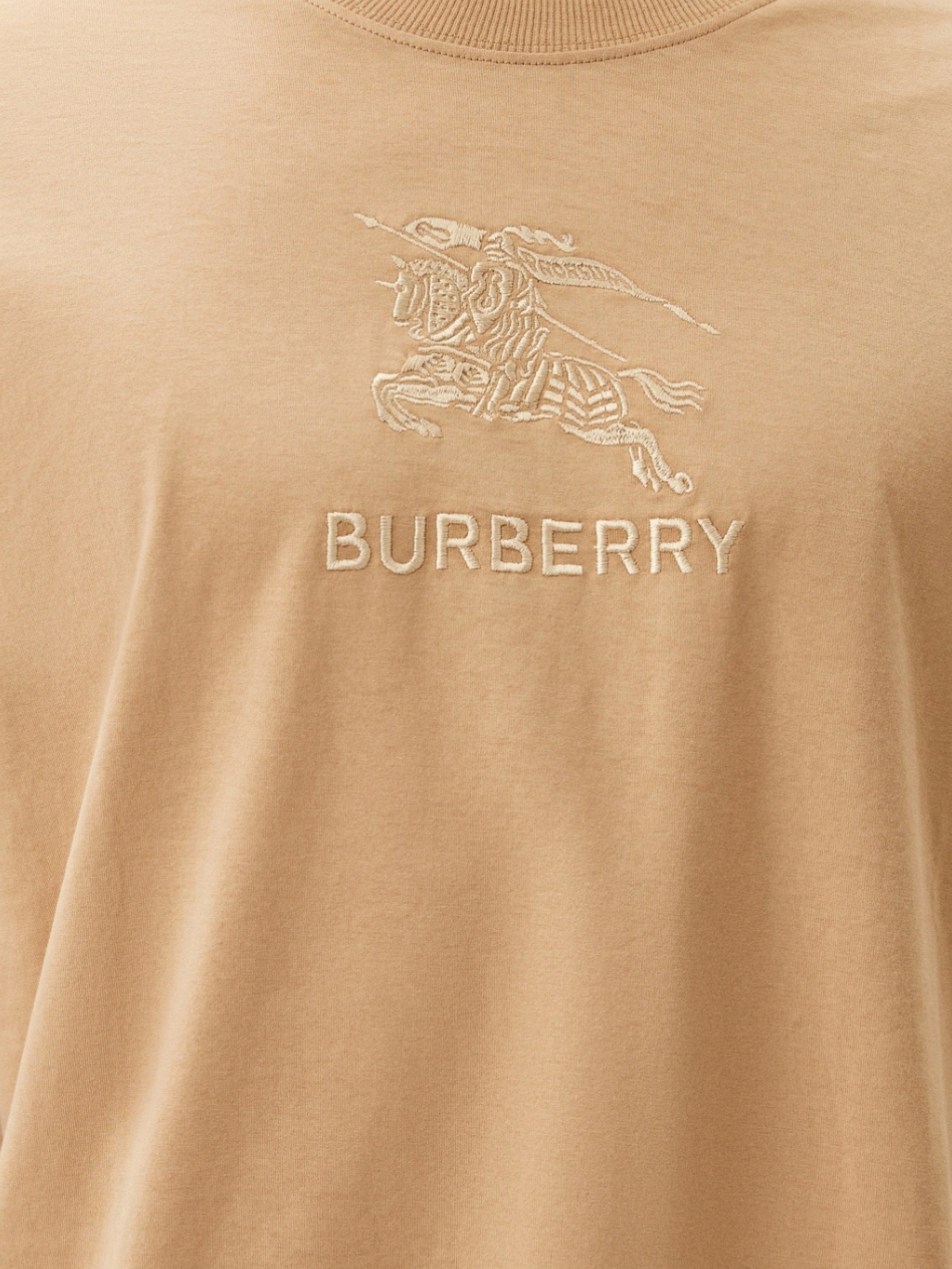 Burberry Logo Embroidered Cotton T-Shirt Soft Fawn
