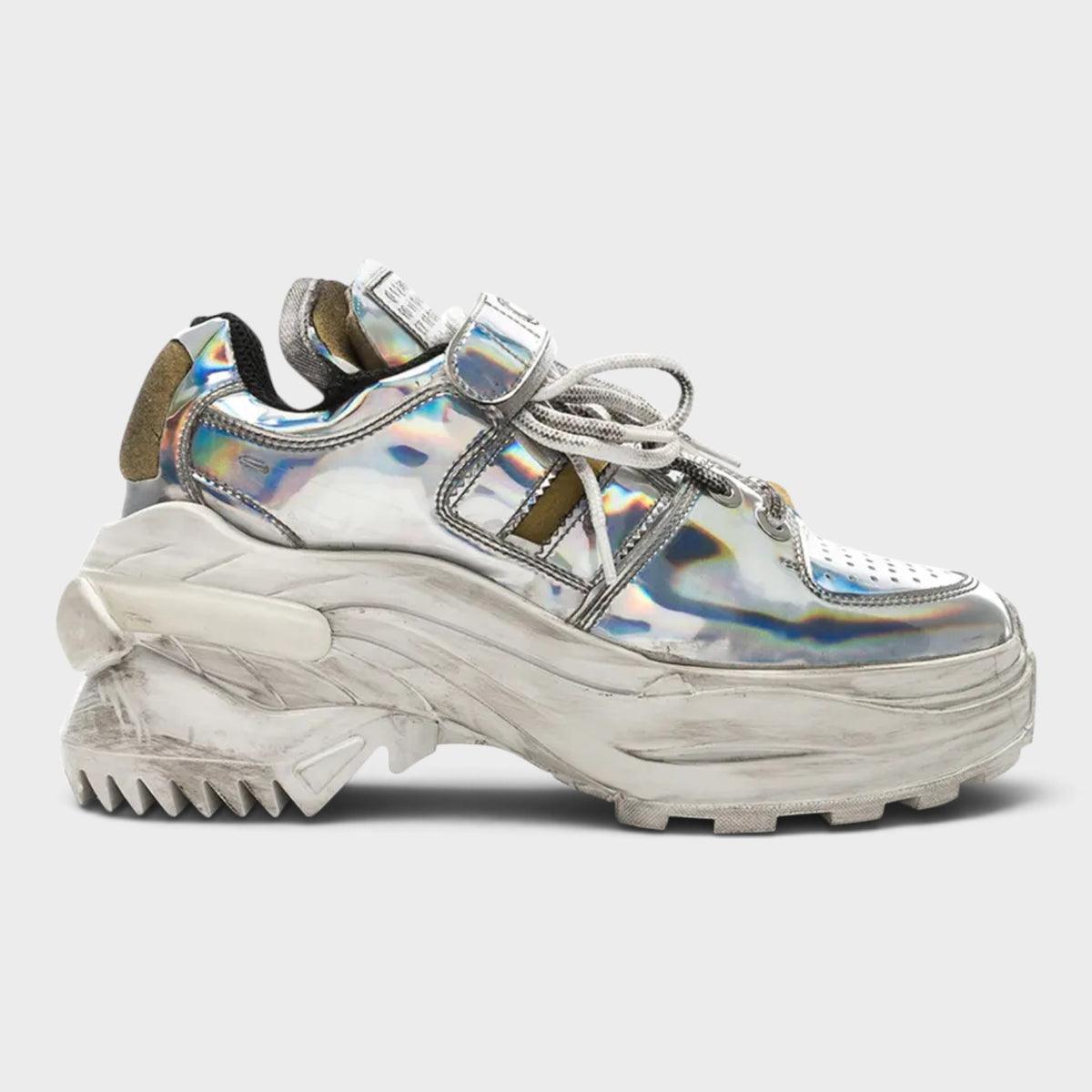 Chunky Holographic Distressed Sneakers Silver