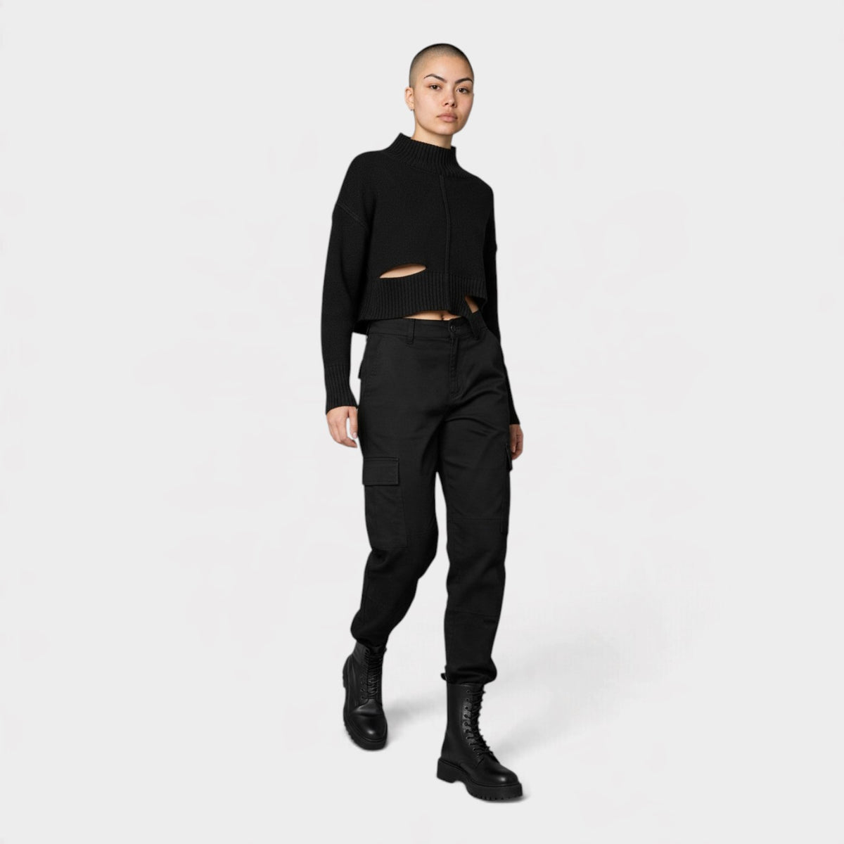 MM6 Distressed Boxy Cropped Sweater Froth Black
