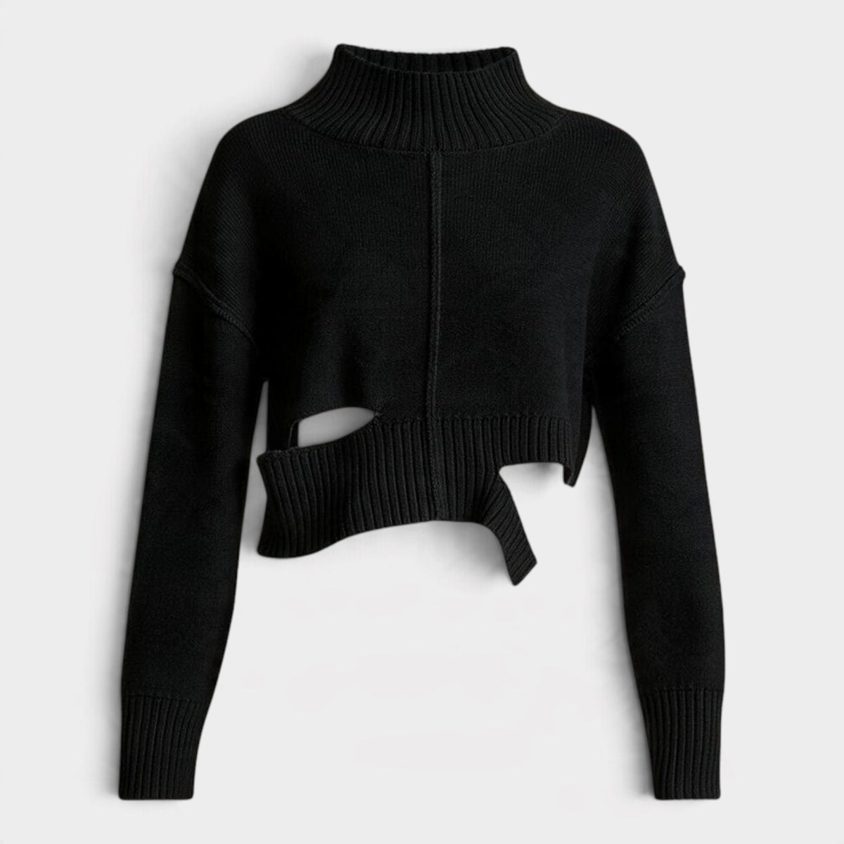 MM6 Distressed Boxy Cropped Sweater Froth Black