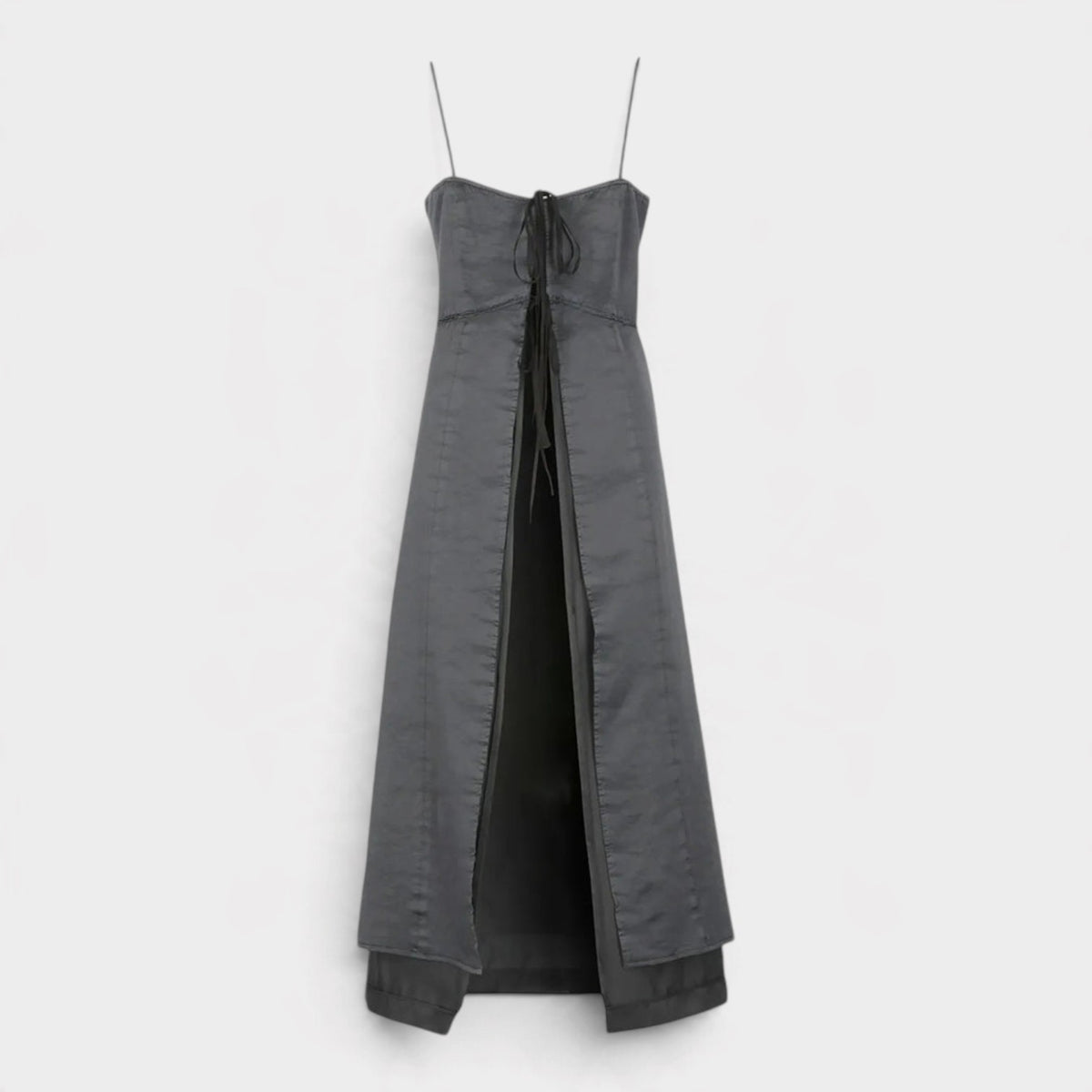 MM6 Washed Viscose Satin Tie Front Dress Black
