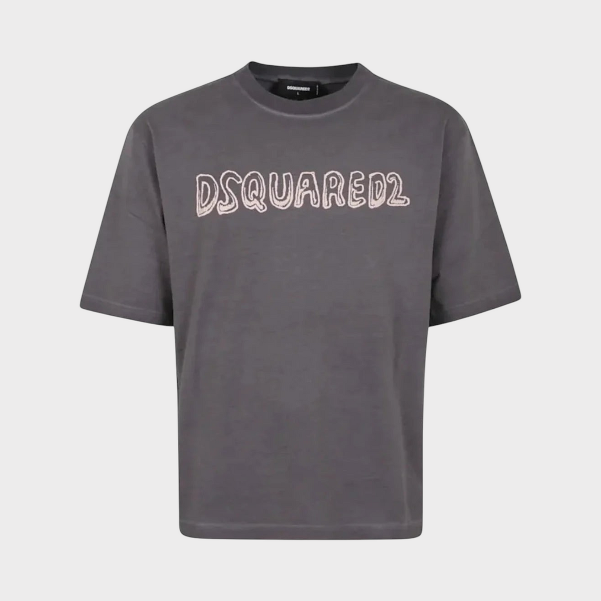 Supplied Fashion grey loose fit cotton t-shirt with a faded cartoon Dsquared2 logo on the chest