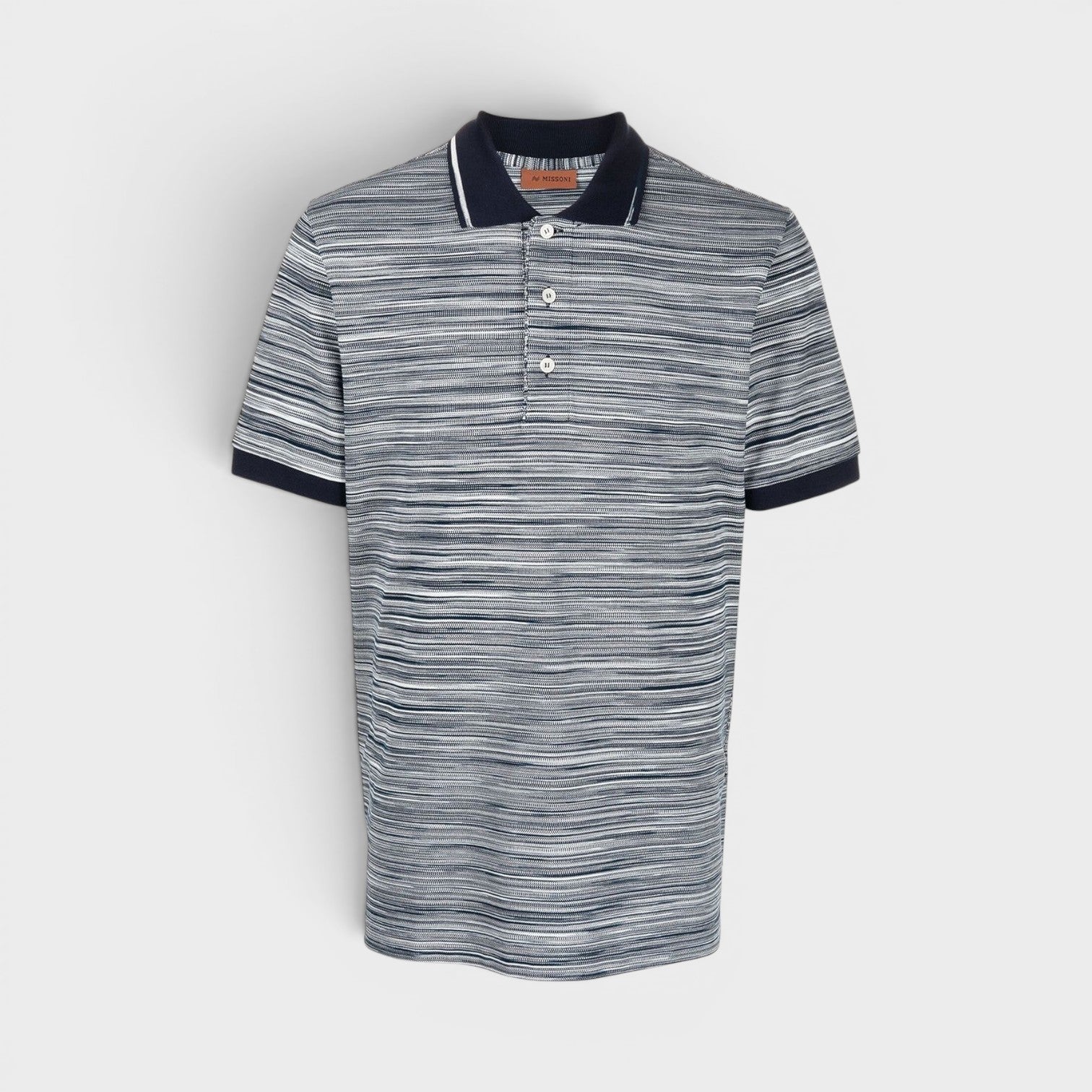 Striped Contrast Collar Polo Shirt Space Dyed Navy White