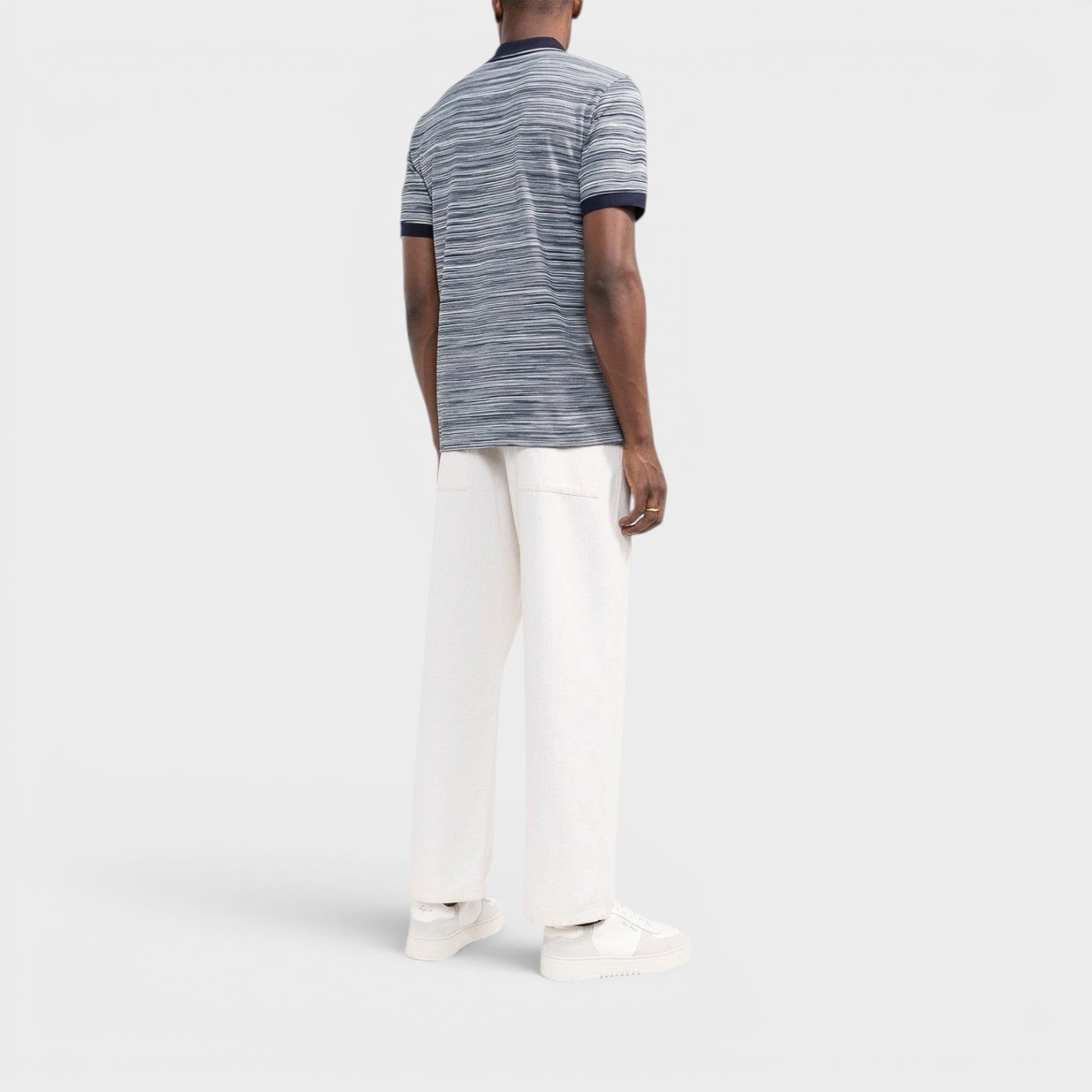 Striped Contrast Collar Polo Shirt Space Dyed Navy White