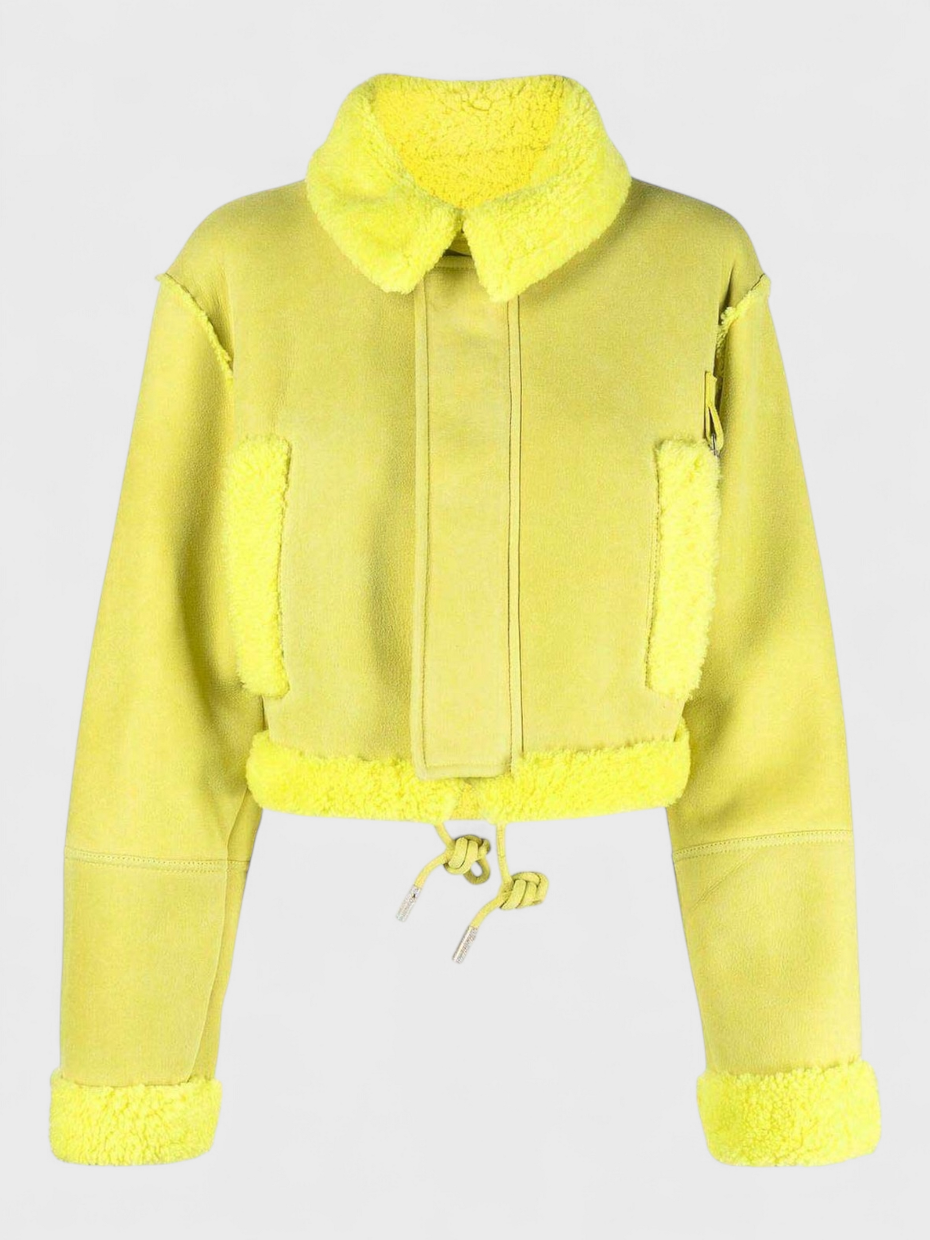 Off-White Shearling Crop Jacket Lemon Yellow