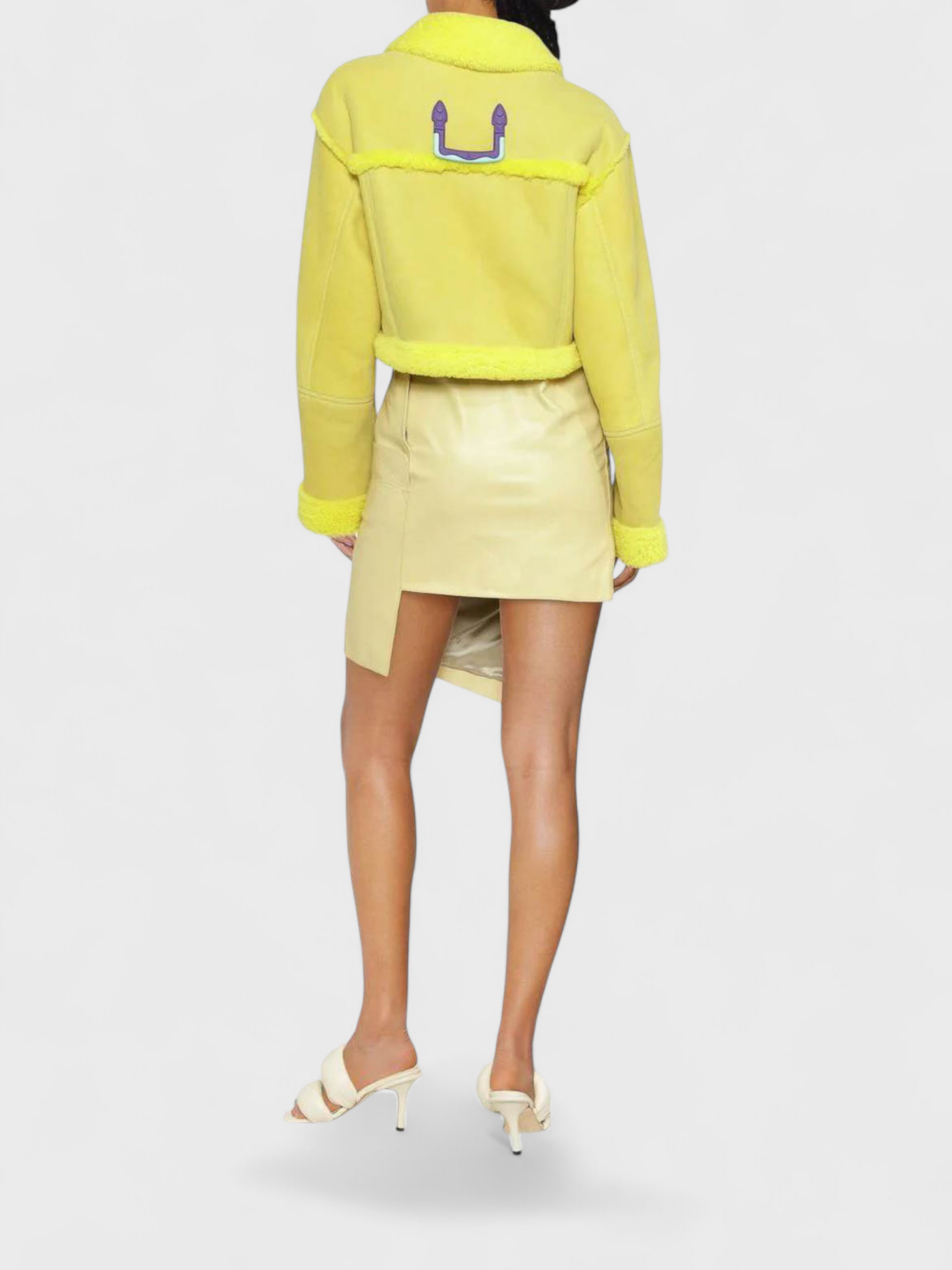 Off-White Shearling Crop Jacket Lemon Yellow