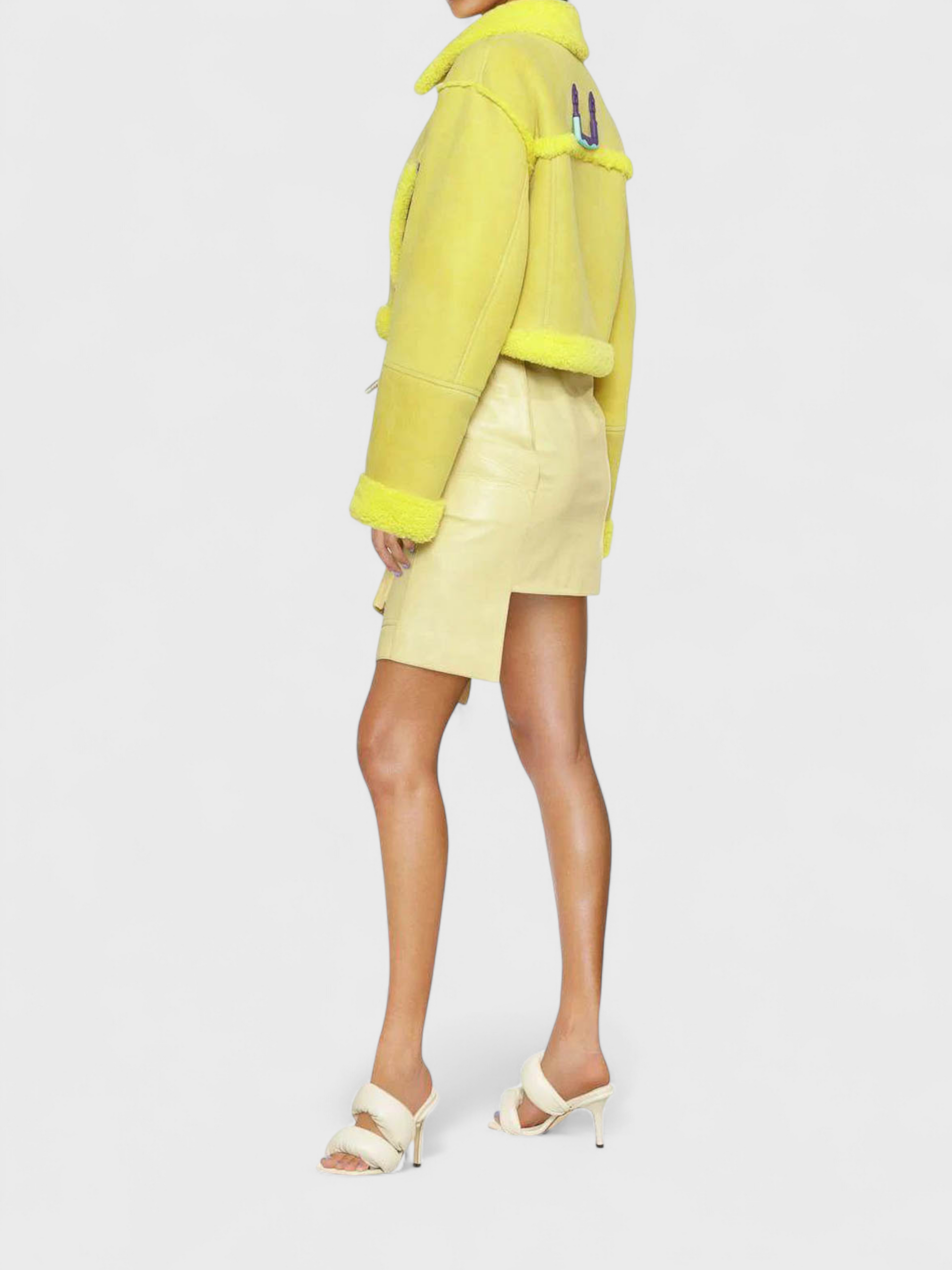 Off-White Shearling Crop Jacket Lemon Yellow