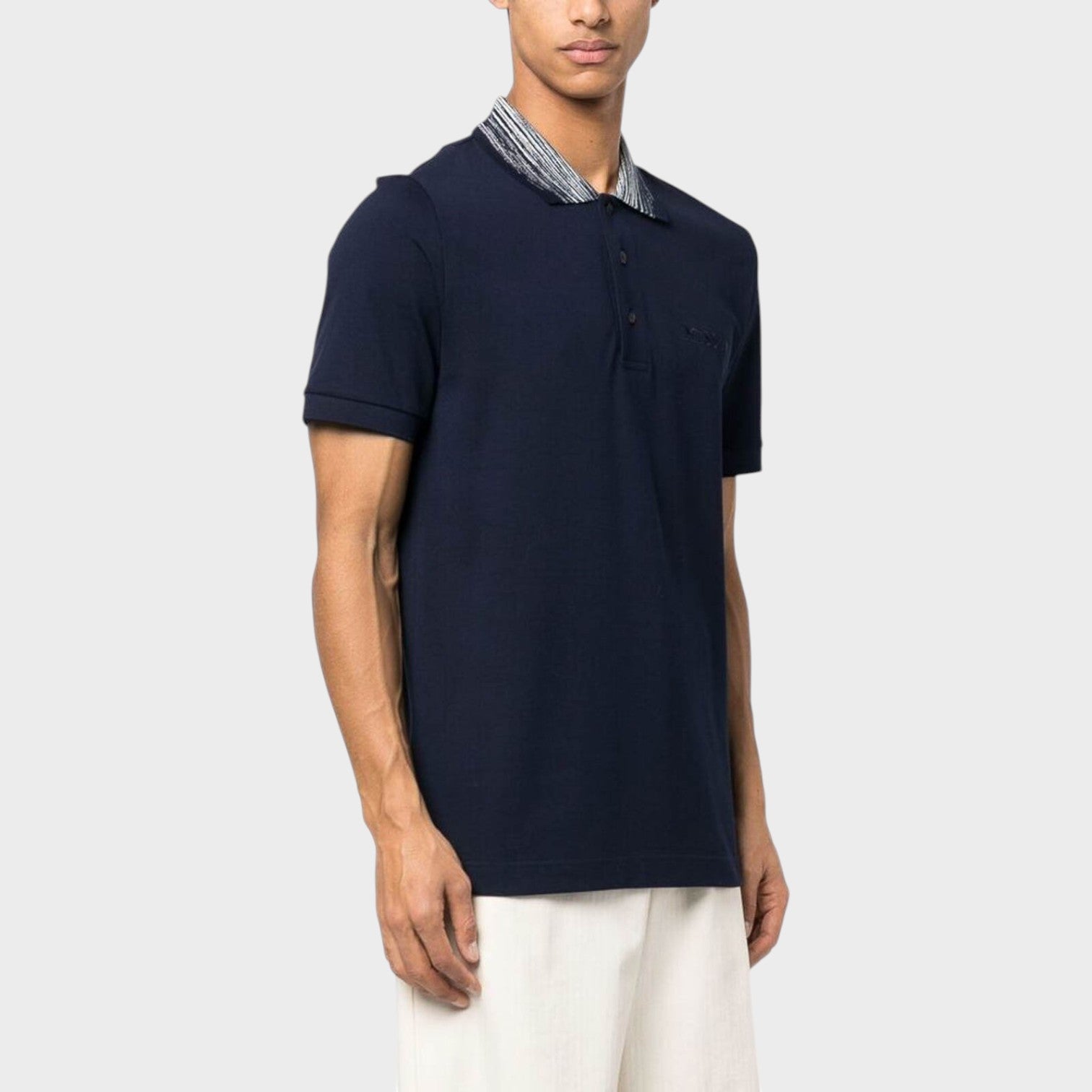 Contrast Collar Polo Shirt Navy Contrast Space Dyed Navy White