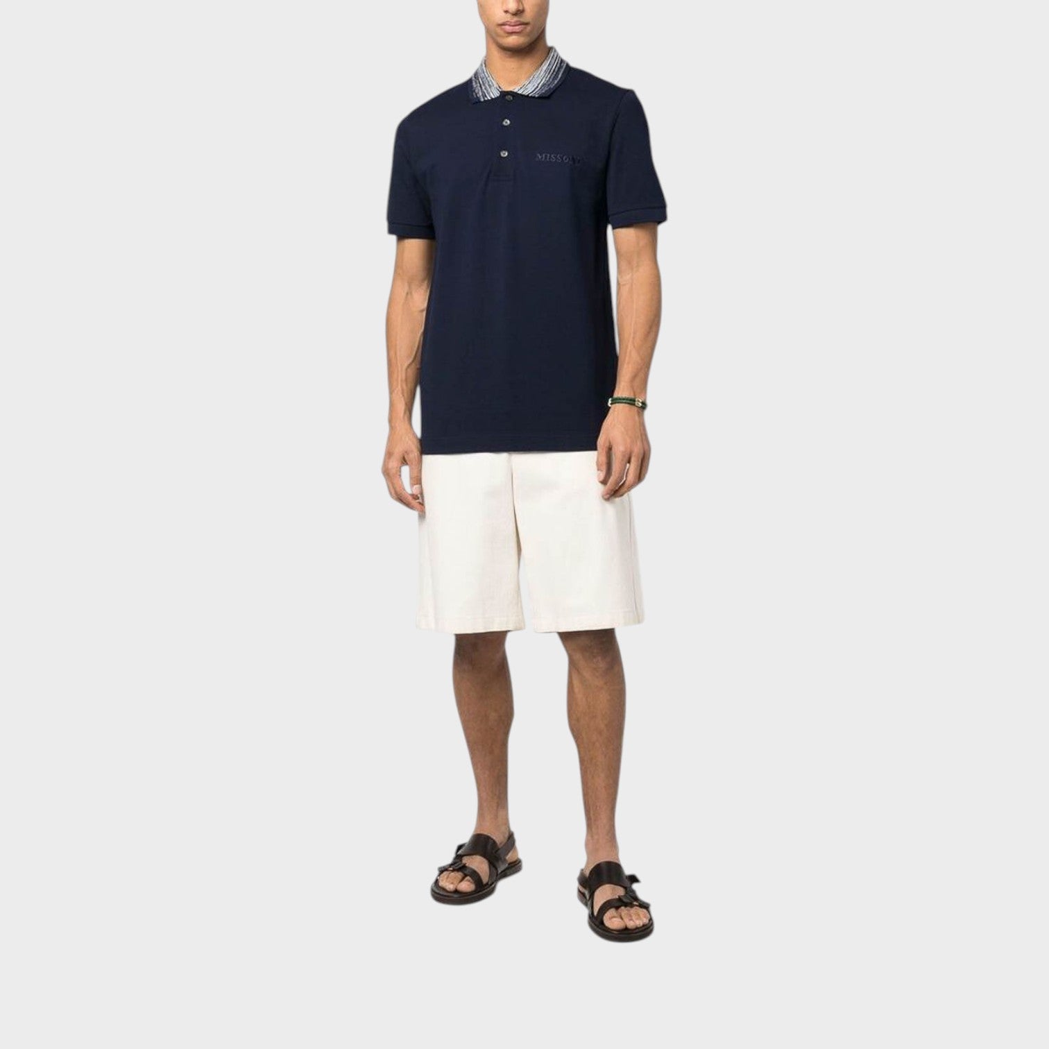 Contrast Collar Polo Shirt Navy Contrast Space Dyed Navy White