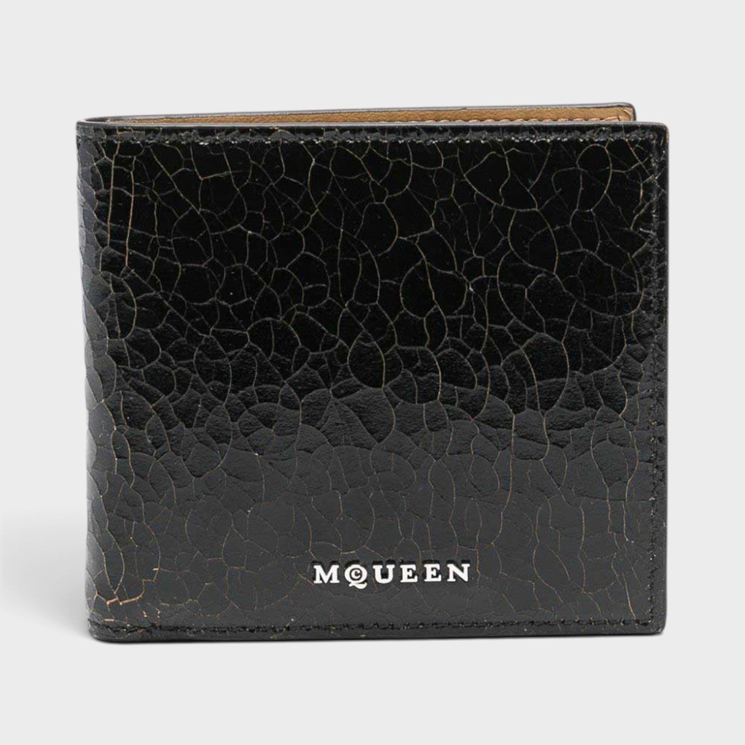 Logo Bi-fold Wallet Crackled Leather Black