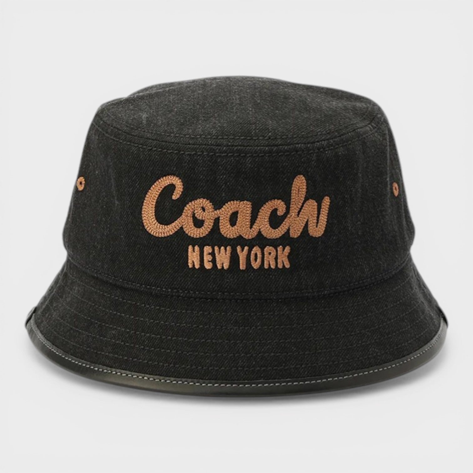 Embroidered Denim Bucket Hat Black