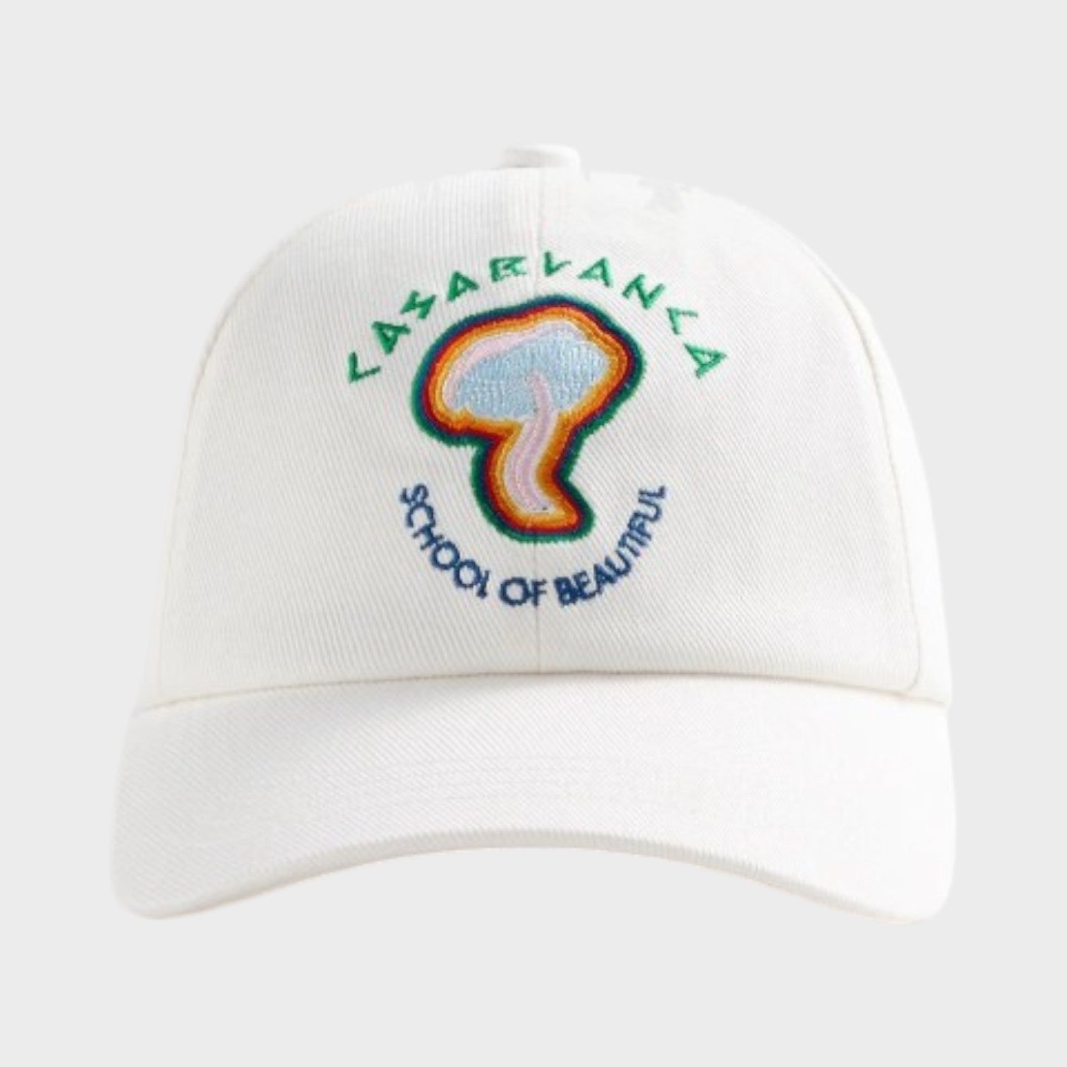 Rainbow Mushroom Embroidered Cap White
