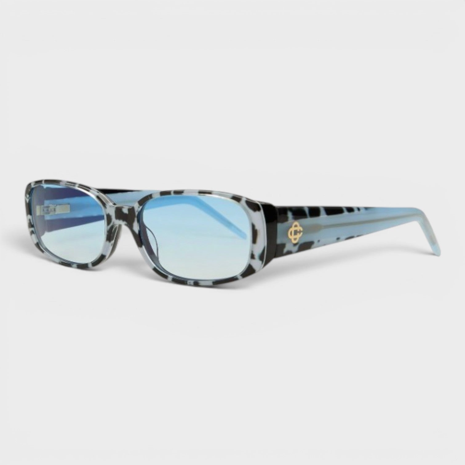Oval Stripe Acetate Sunglasses White Leopard Blue