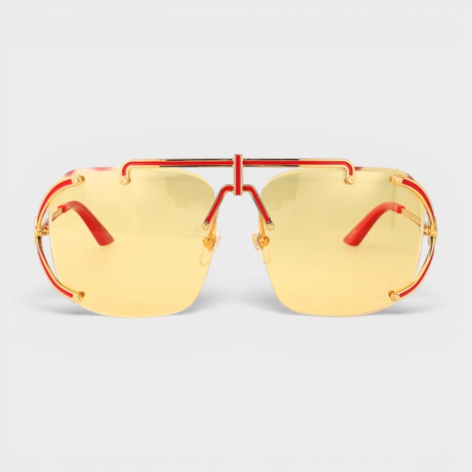 Stainless Steel Aviator Yellow Gold Red Enamel