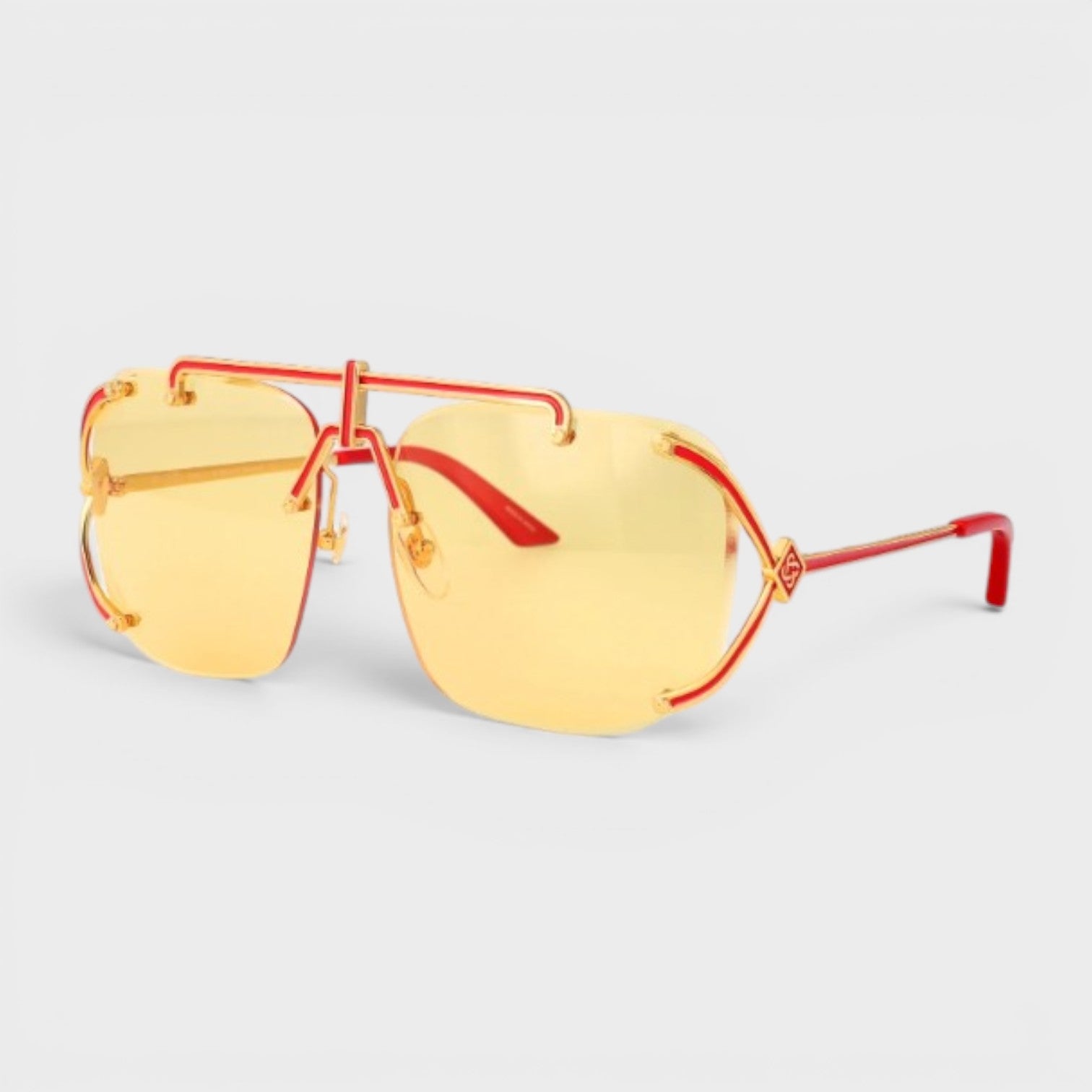 Stainless Steel Aviator Yellow Gold Red Enamel