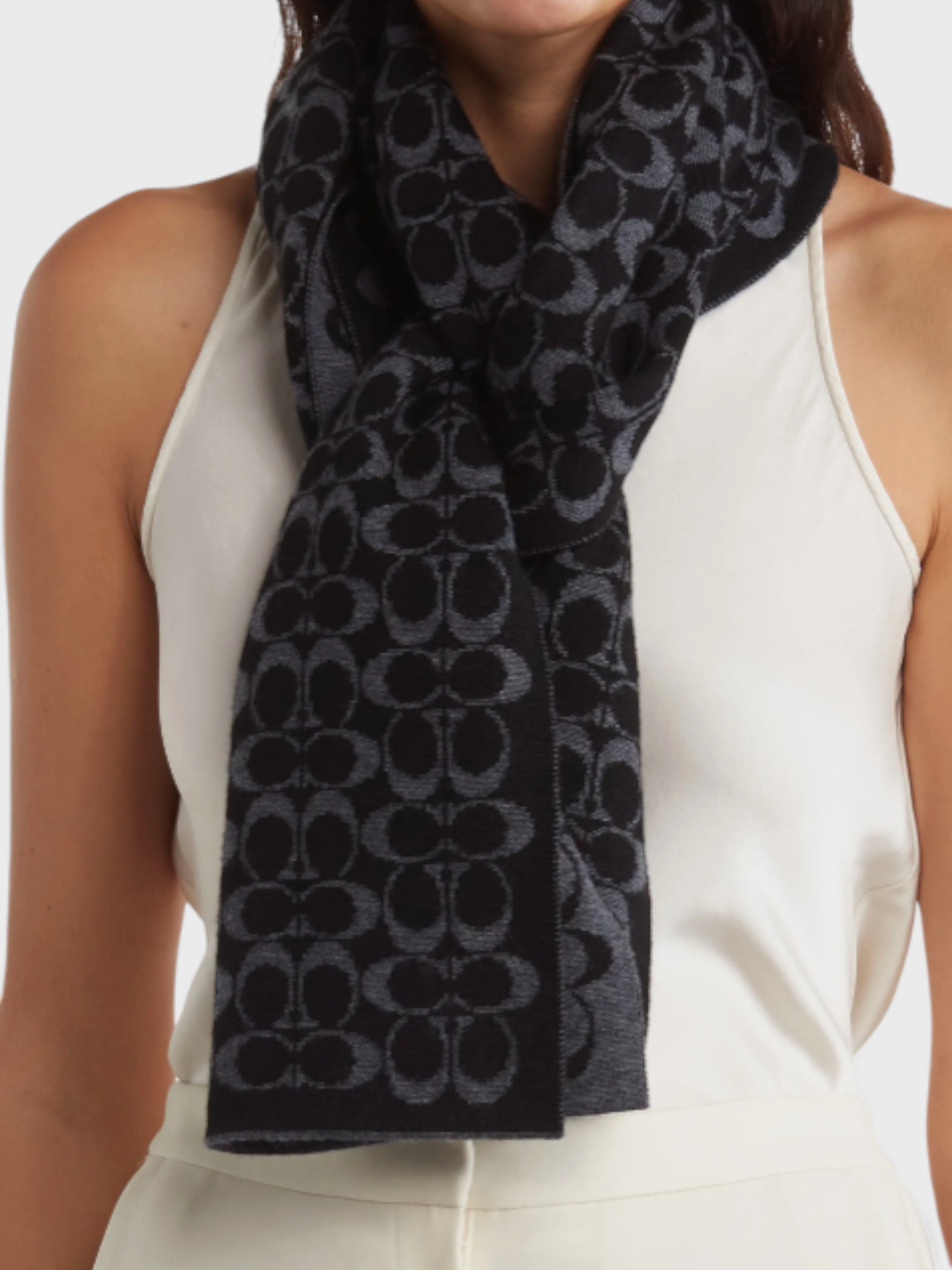 Coach Signature Scarf Black Grey