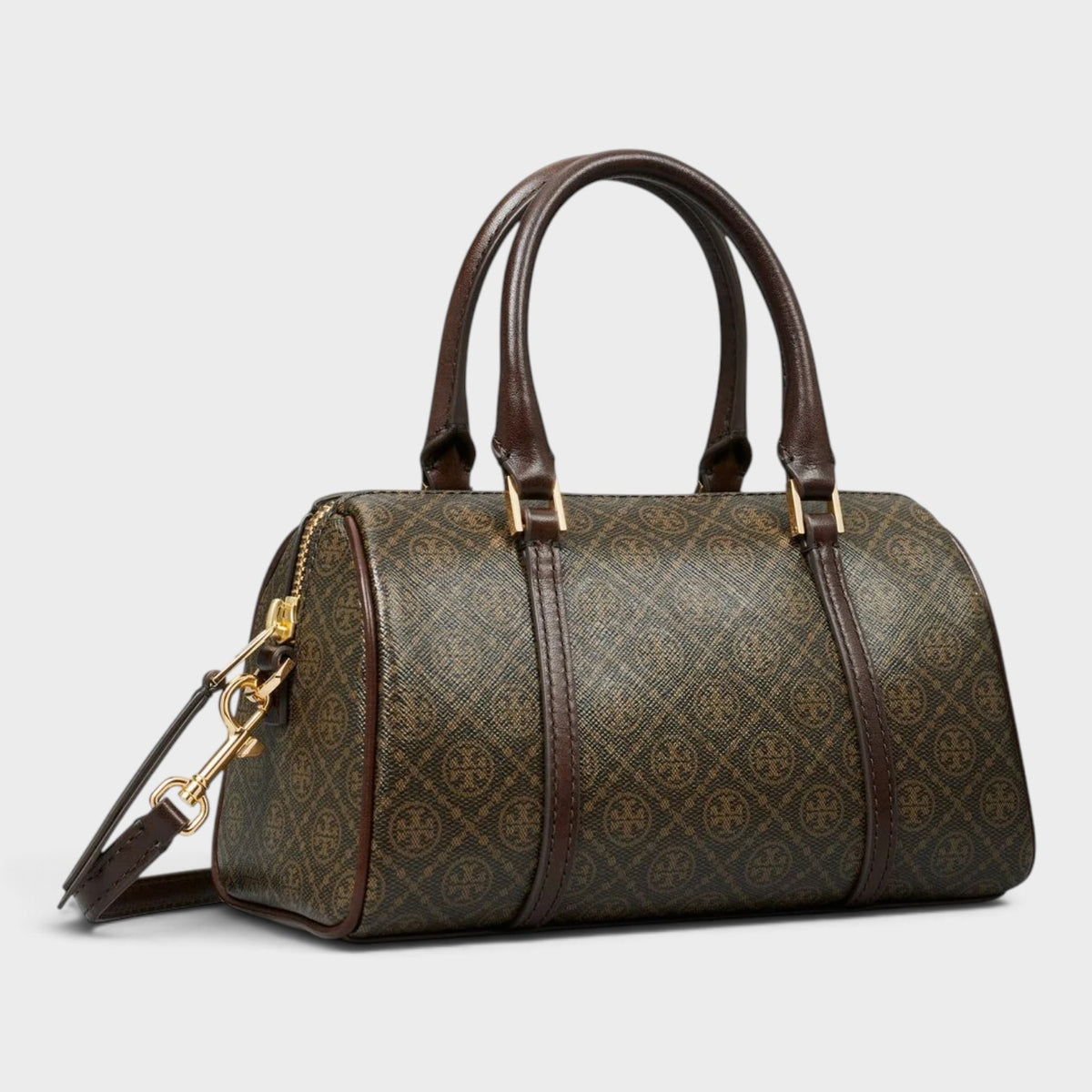 T Monogram Coated Canvas Mini Barrel Bag French Press Brown