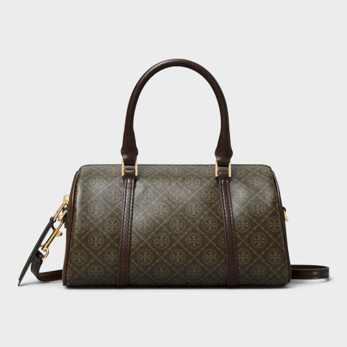 T Monogram Coated Canvas Mini Barrel Bag French Press Brown