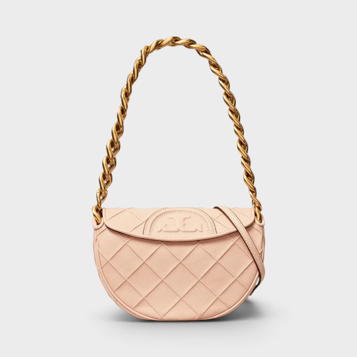 Supplied Fashion Tory Burch Fleming soft grain leather mini crescent bag in blush pink with gold chain strap