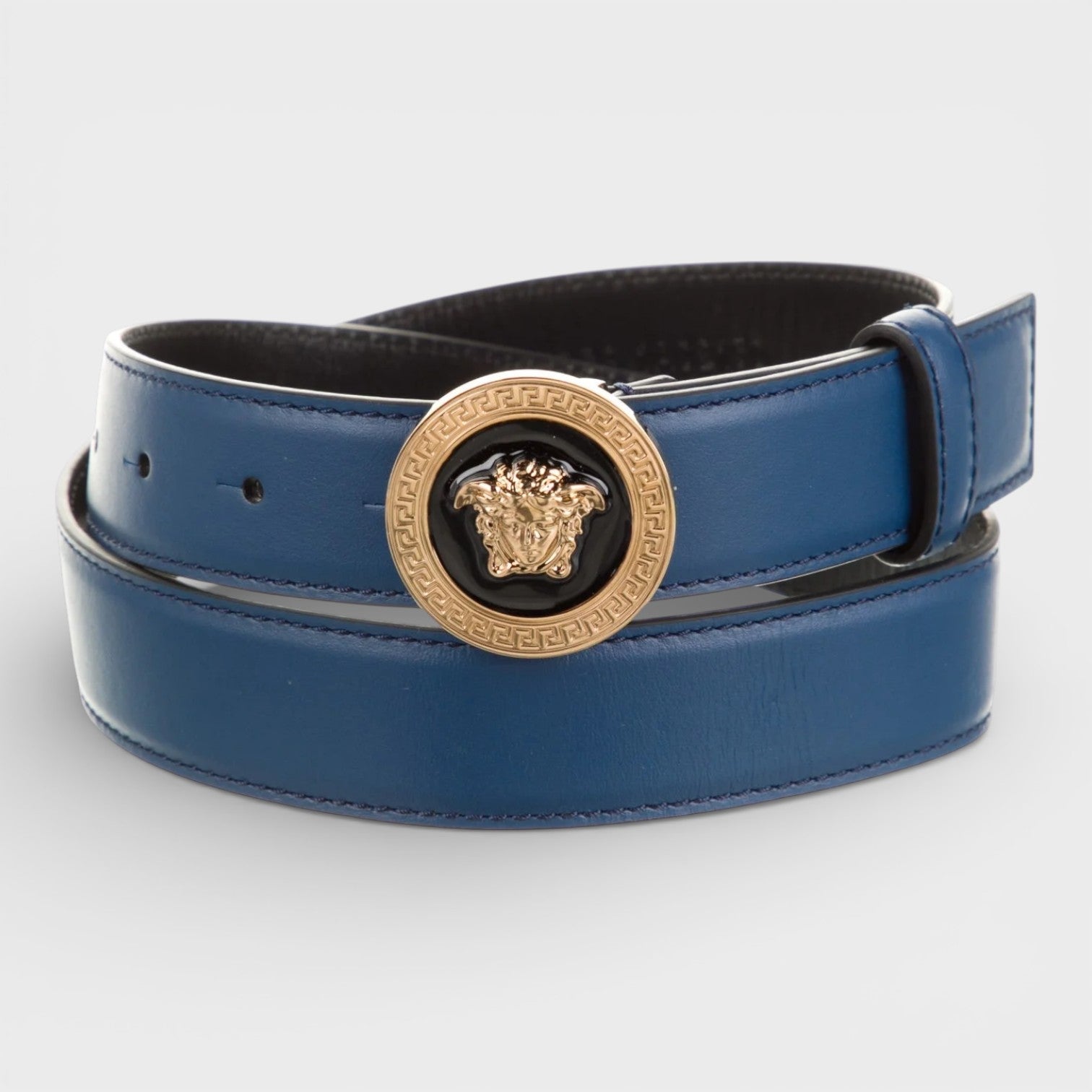 Medusa Leather Belt Navy Blue Black