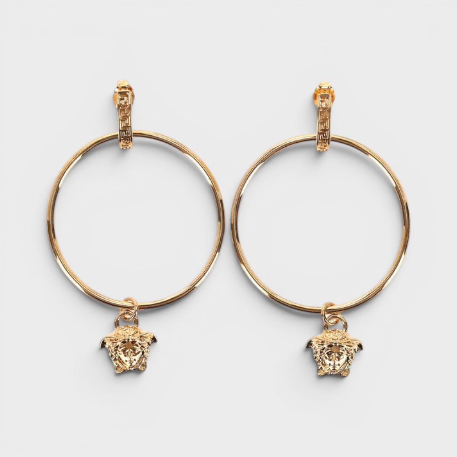 Logo Medusa Charm Hoop Earrings Gold