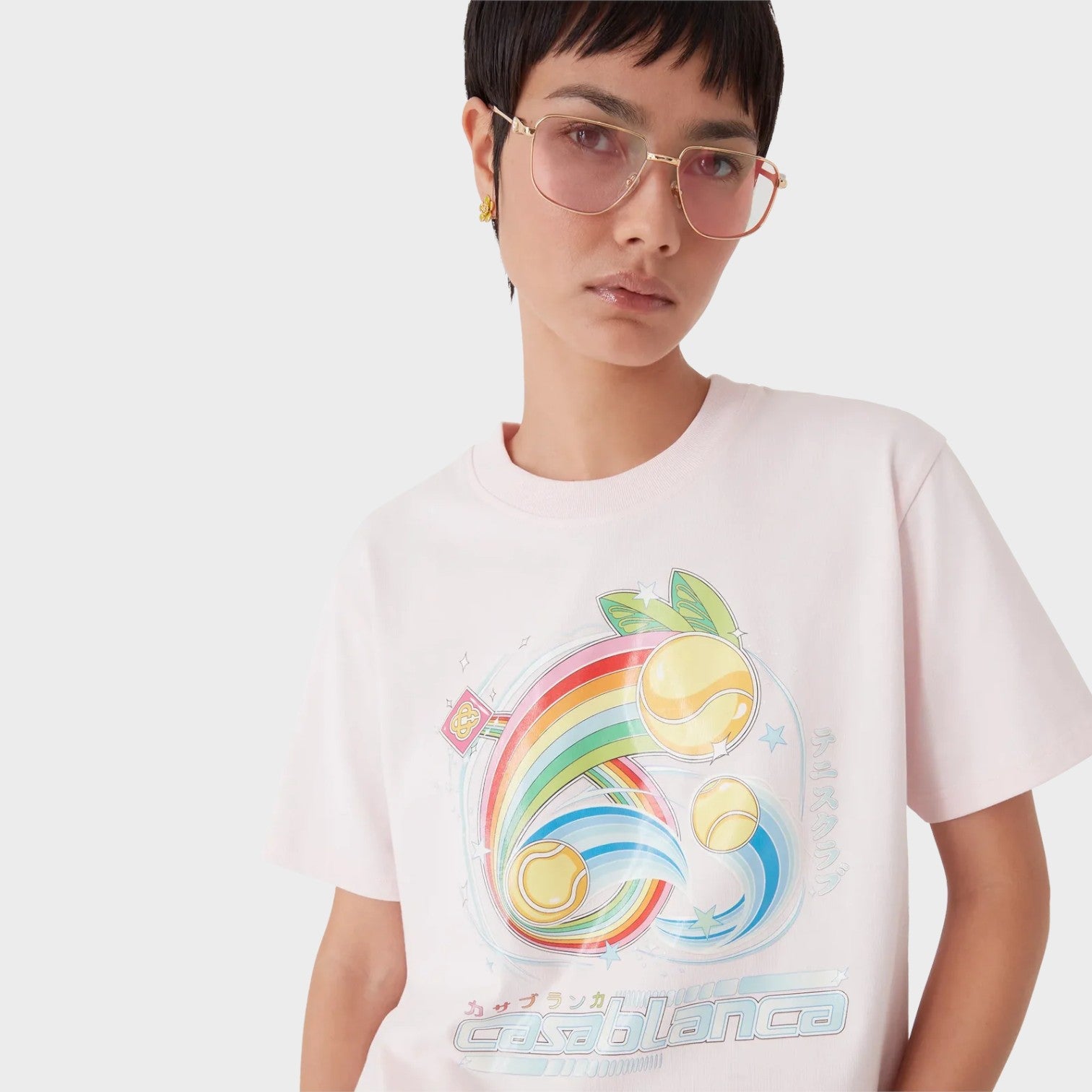 Manga Tennis Ball Printed T-Shirt Pale Pink