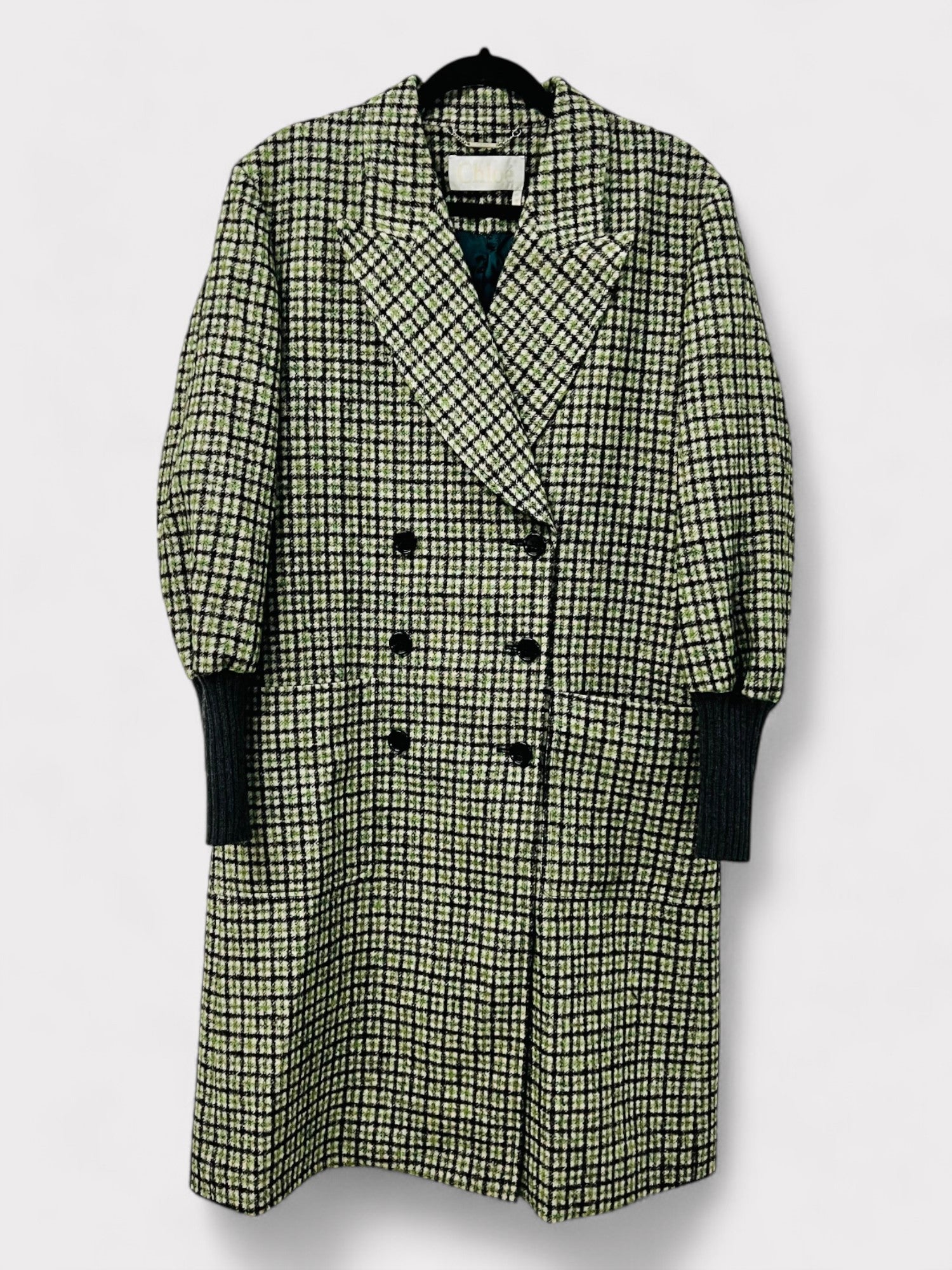 Chloé Check Pattern Double Breasted Coat, 40