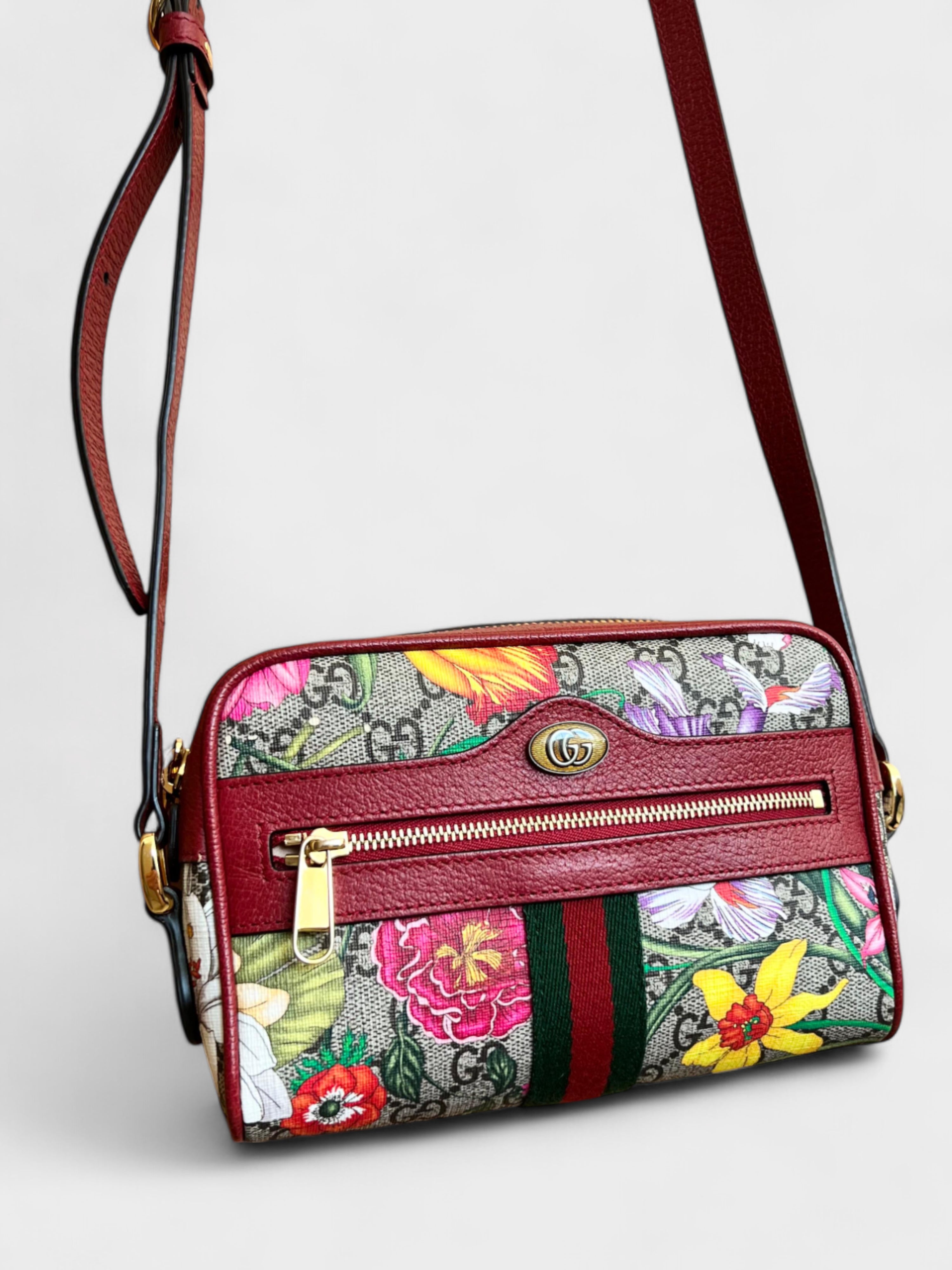 Gucci Ophidia Red Flora Shoulder Bag Small Red