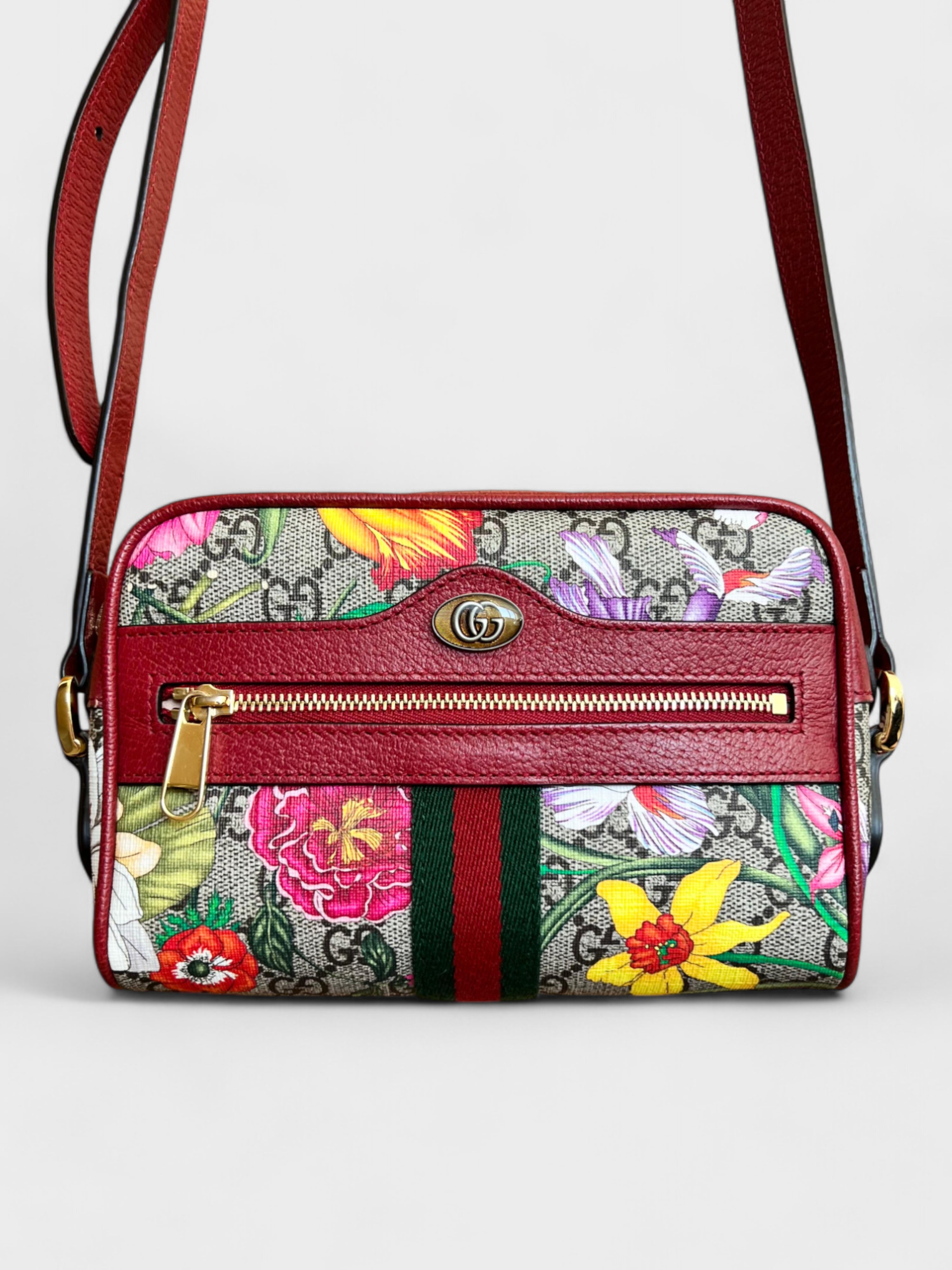 Gucci Ophidia Red Flora Shoulder Bag Small Red