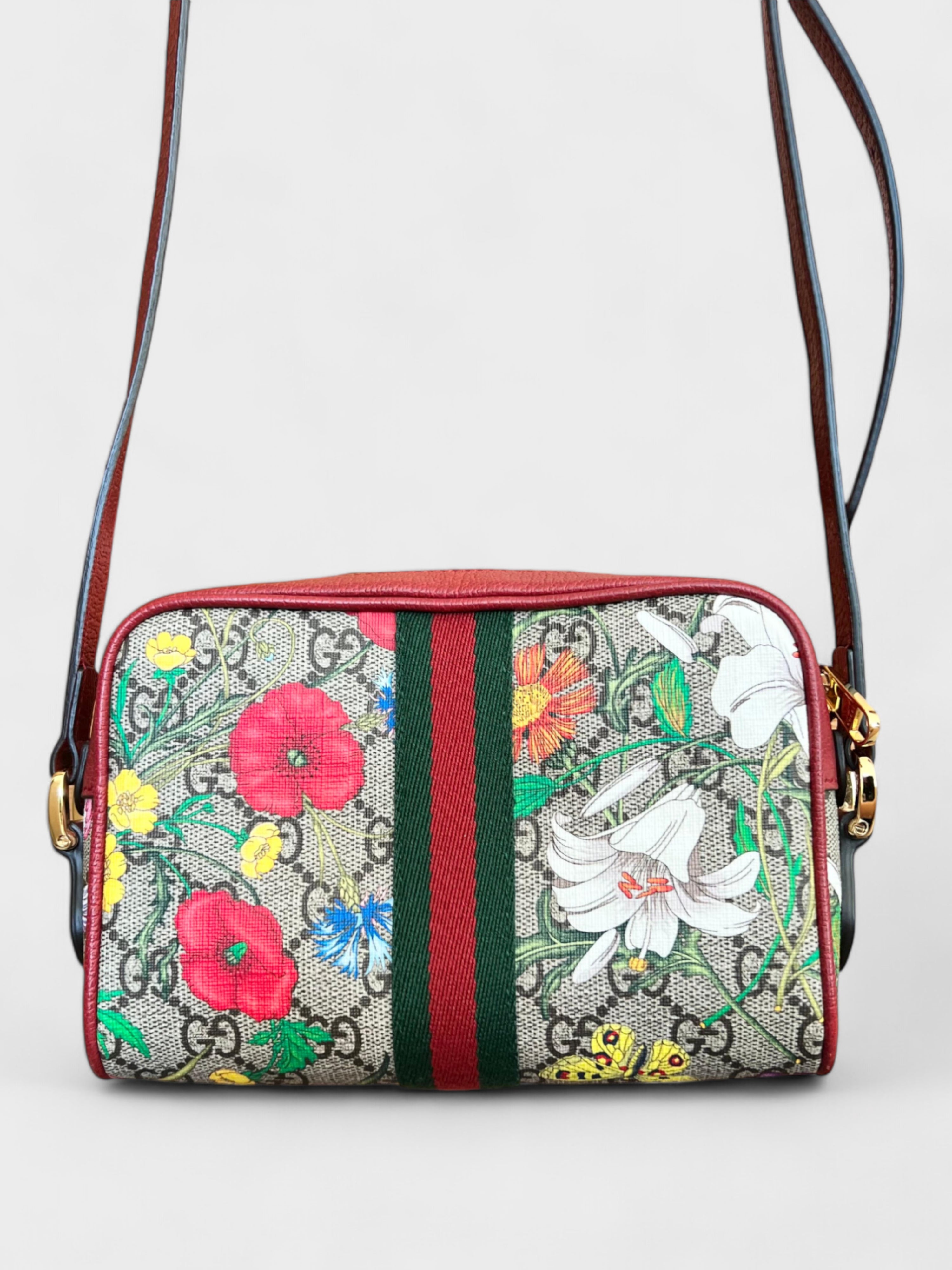 Gucci Ophidia Red Flora Shoulder Bag Small Red