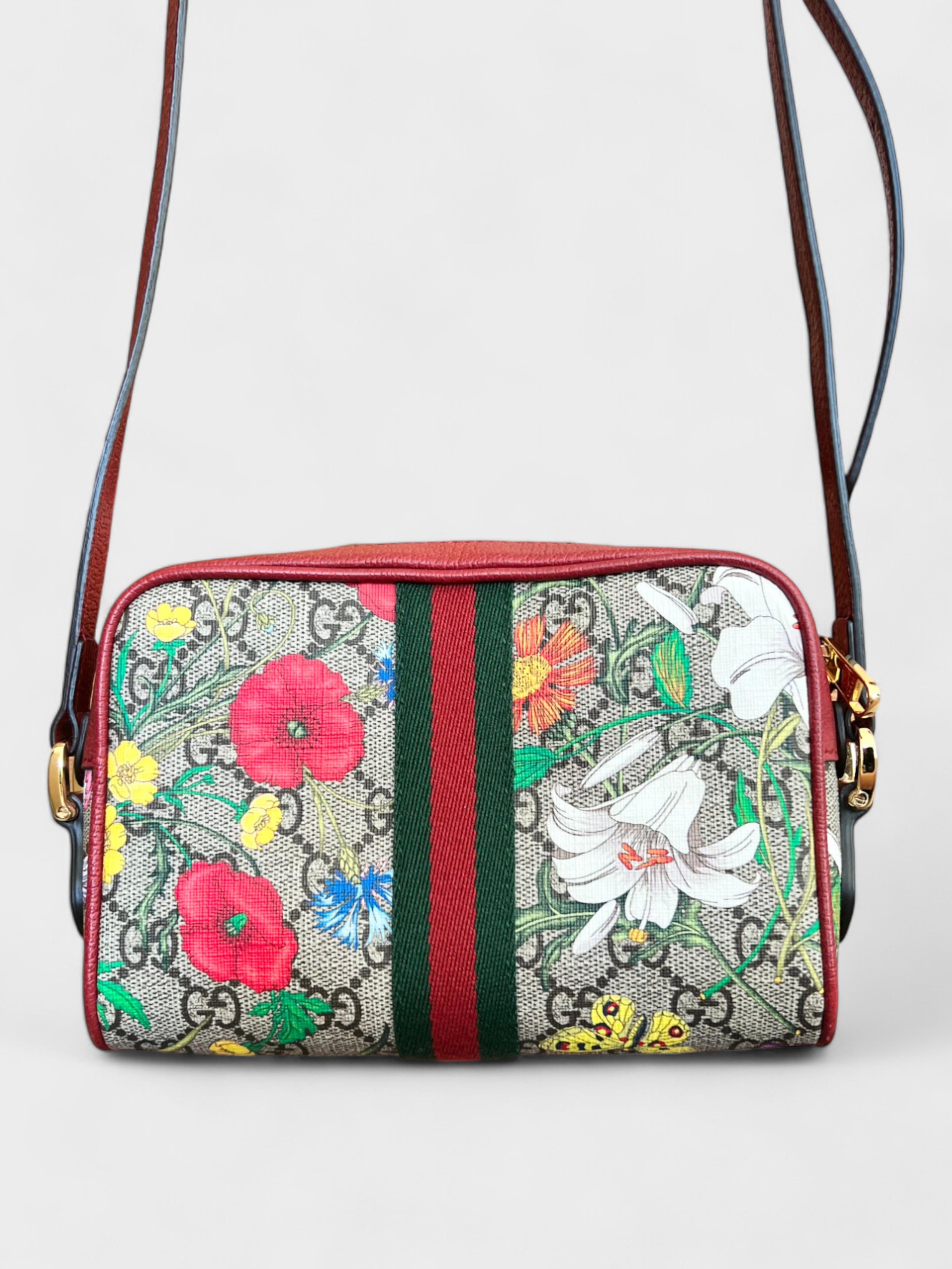 Gucci Ophidia Red Flora Shoulder Bag Small Red