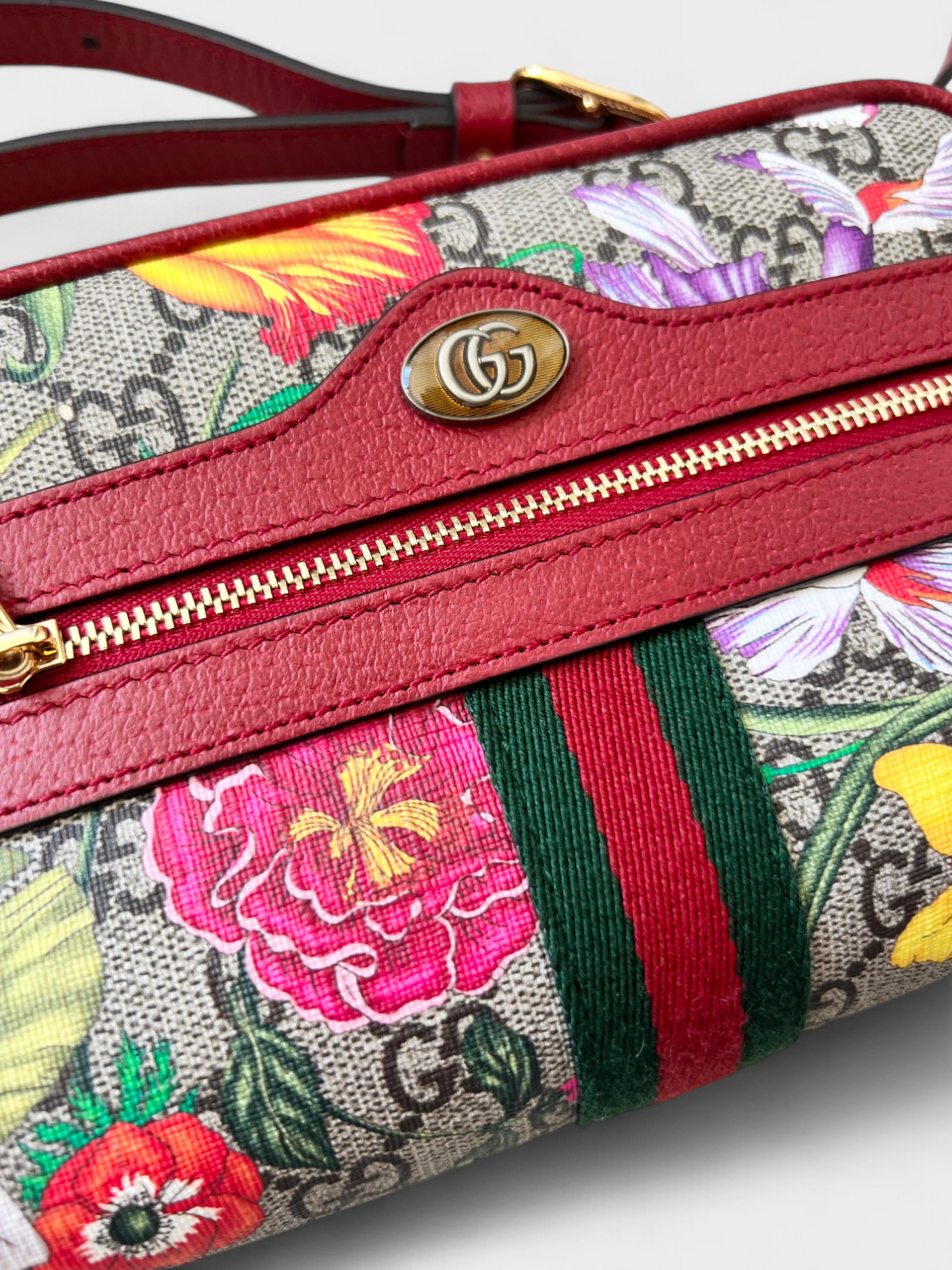 Gucci Ophidia Red Flora Shoulder Bag Small Red