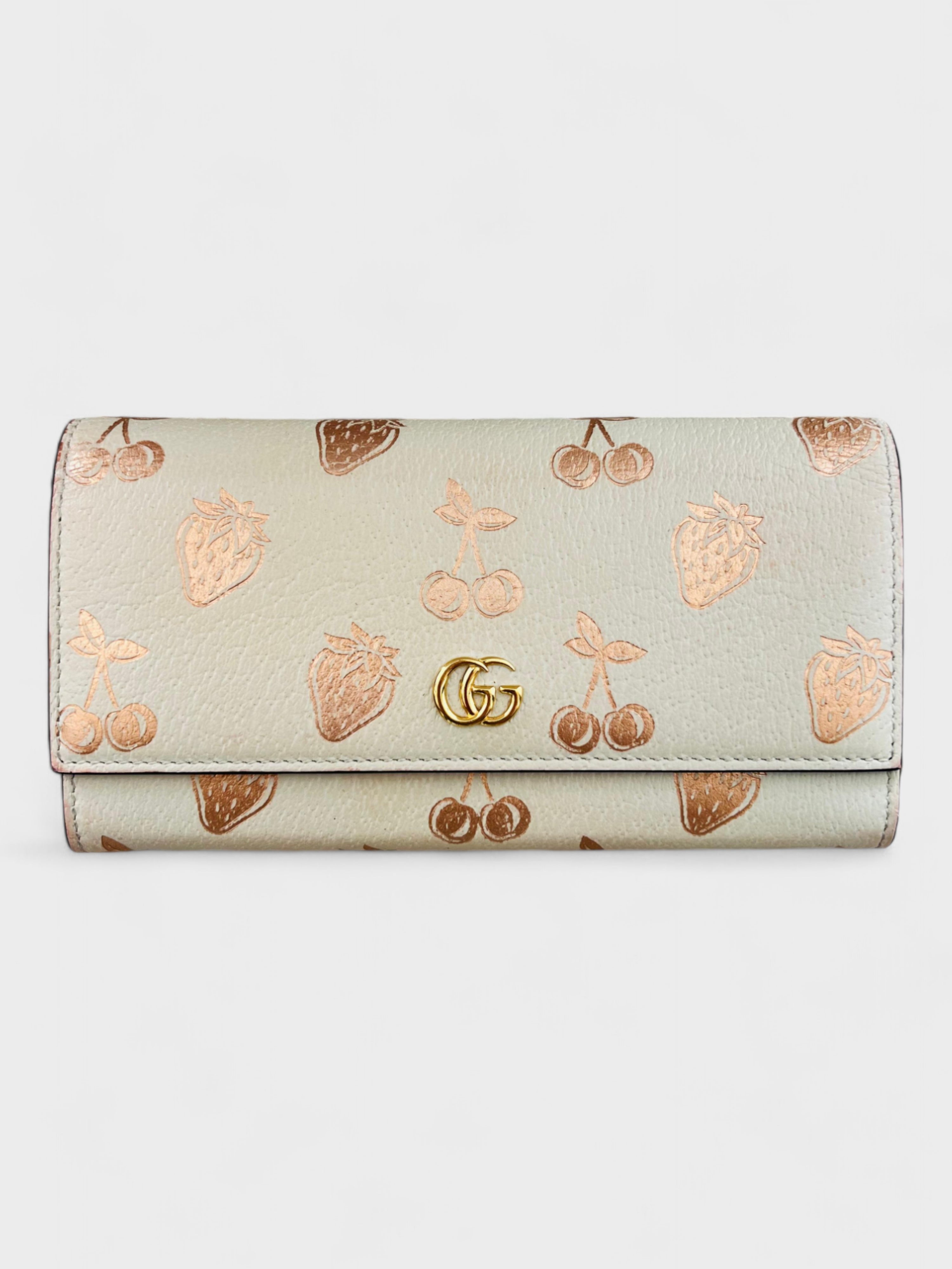 Gucci GG Marmont Continental  Bi-fold Long Wallet Strawberry Cherry