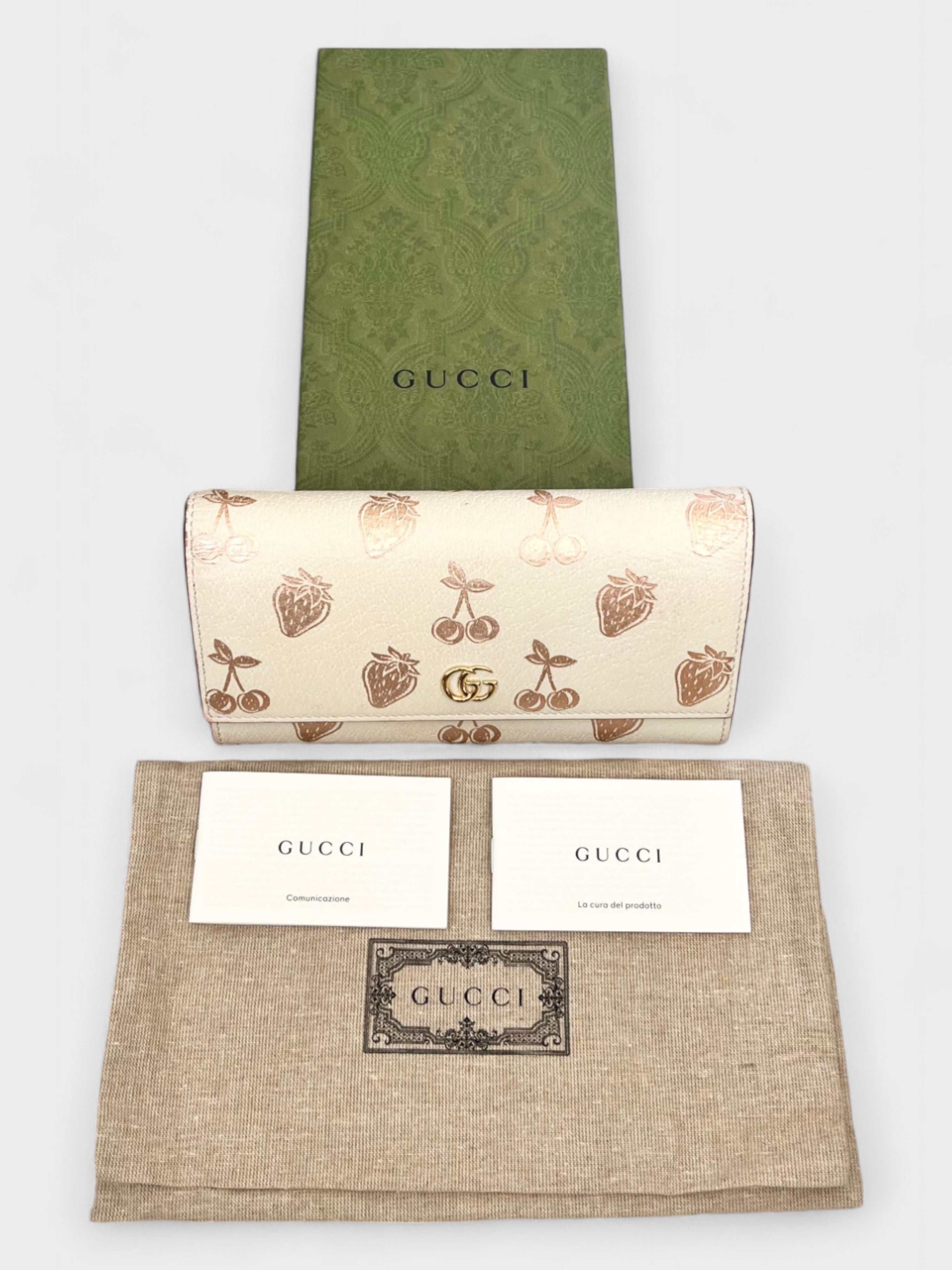 Gucci GG Marmont Continental  Bi-fold Long Wallet Strawberry Cherry