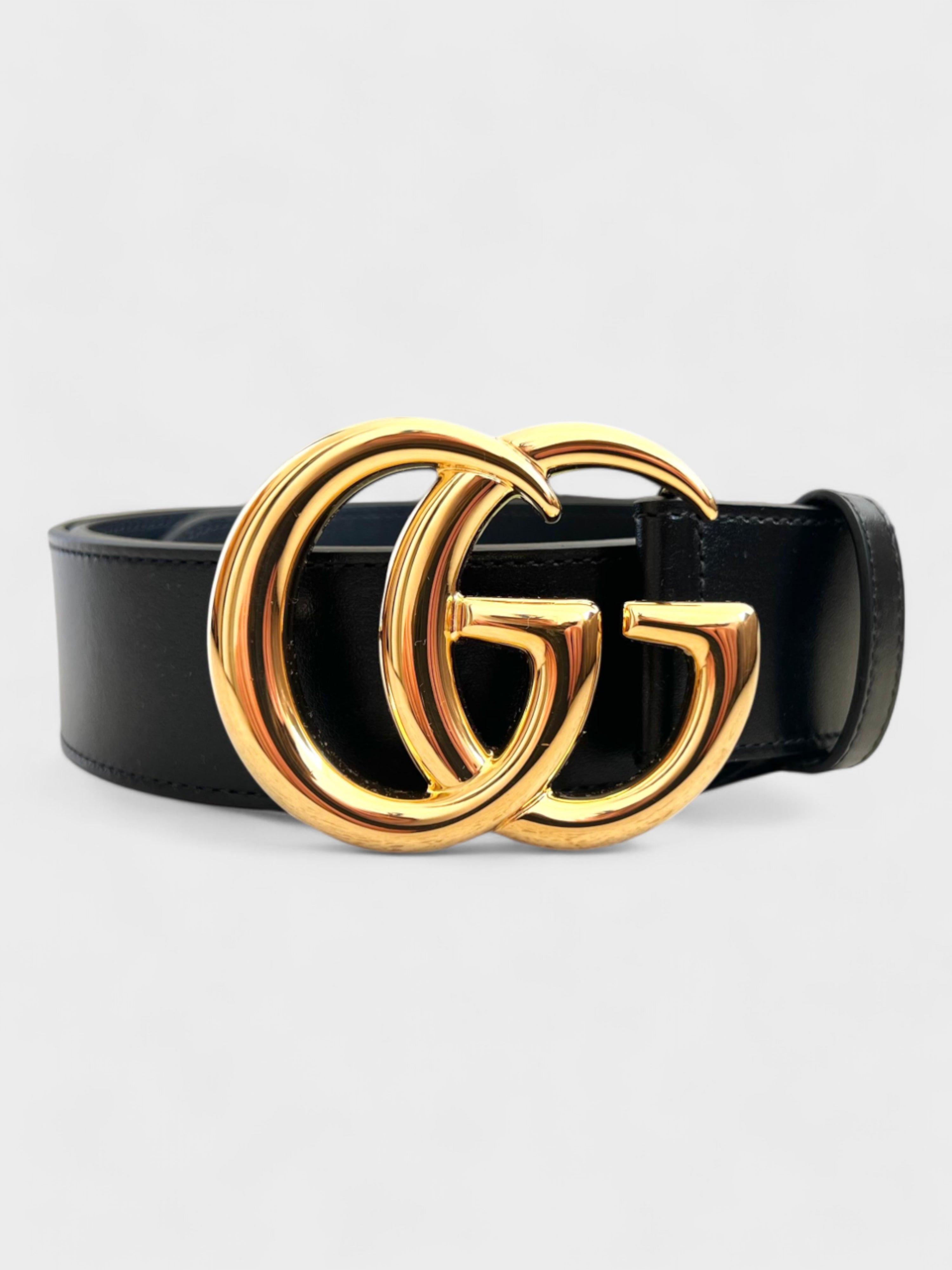 Gucci Double G Leather Belt Black Gold 105/42 Cm