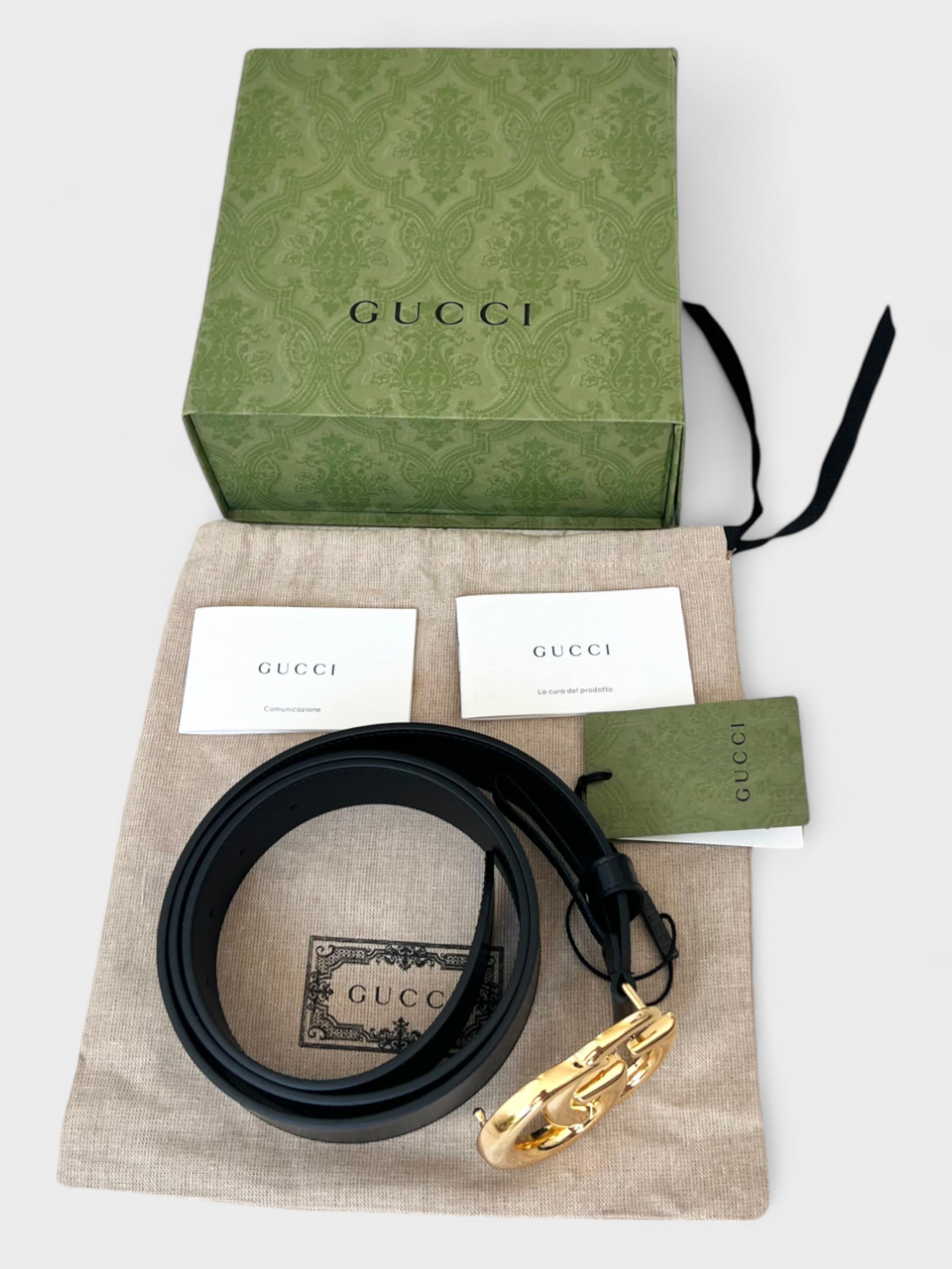 Gucci Double G Leather Belt Black Gold 105/42 Cm