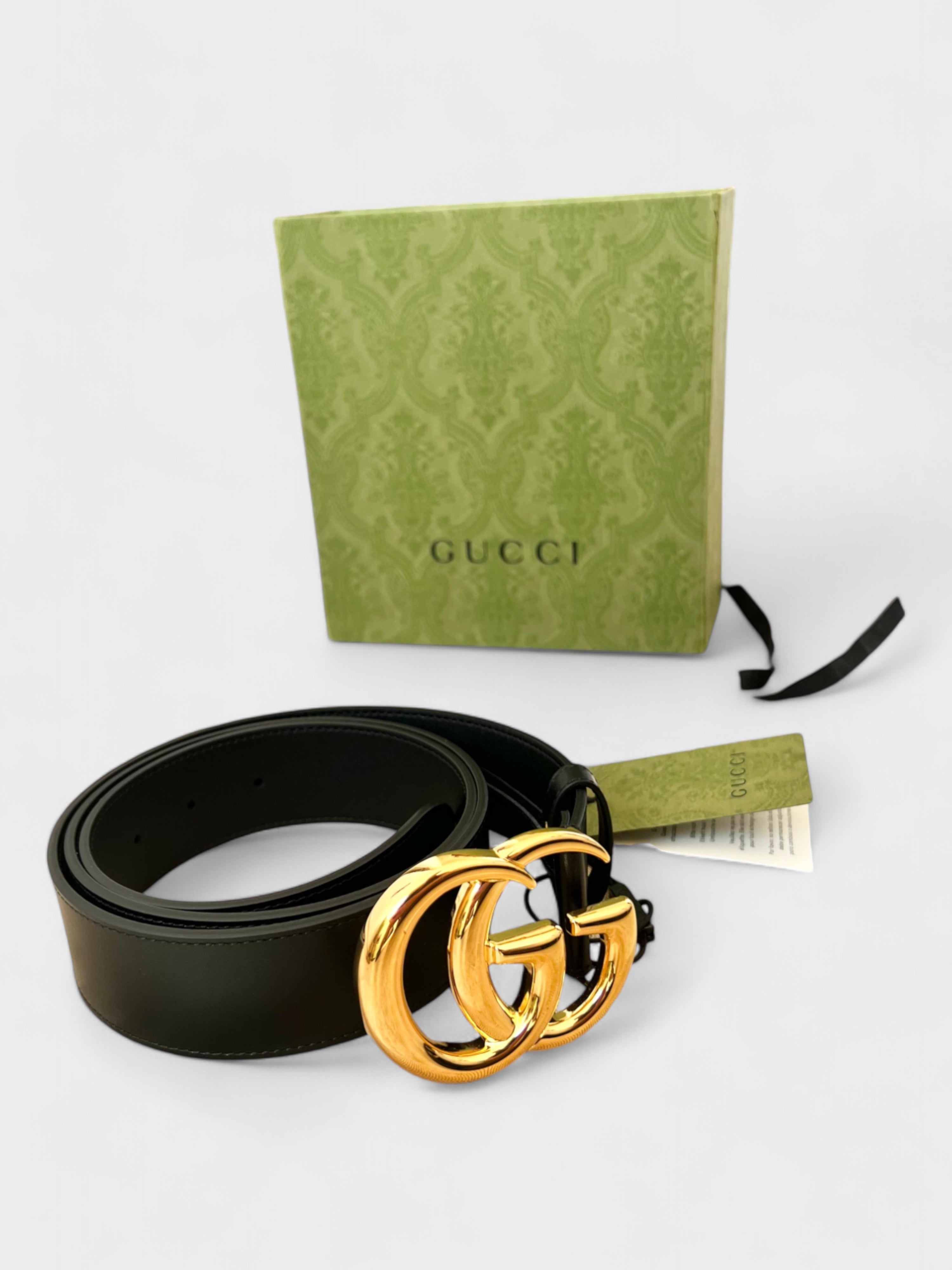 Gucci Double G Leather Belt Black Gold 105/42 Cm