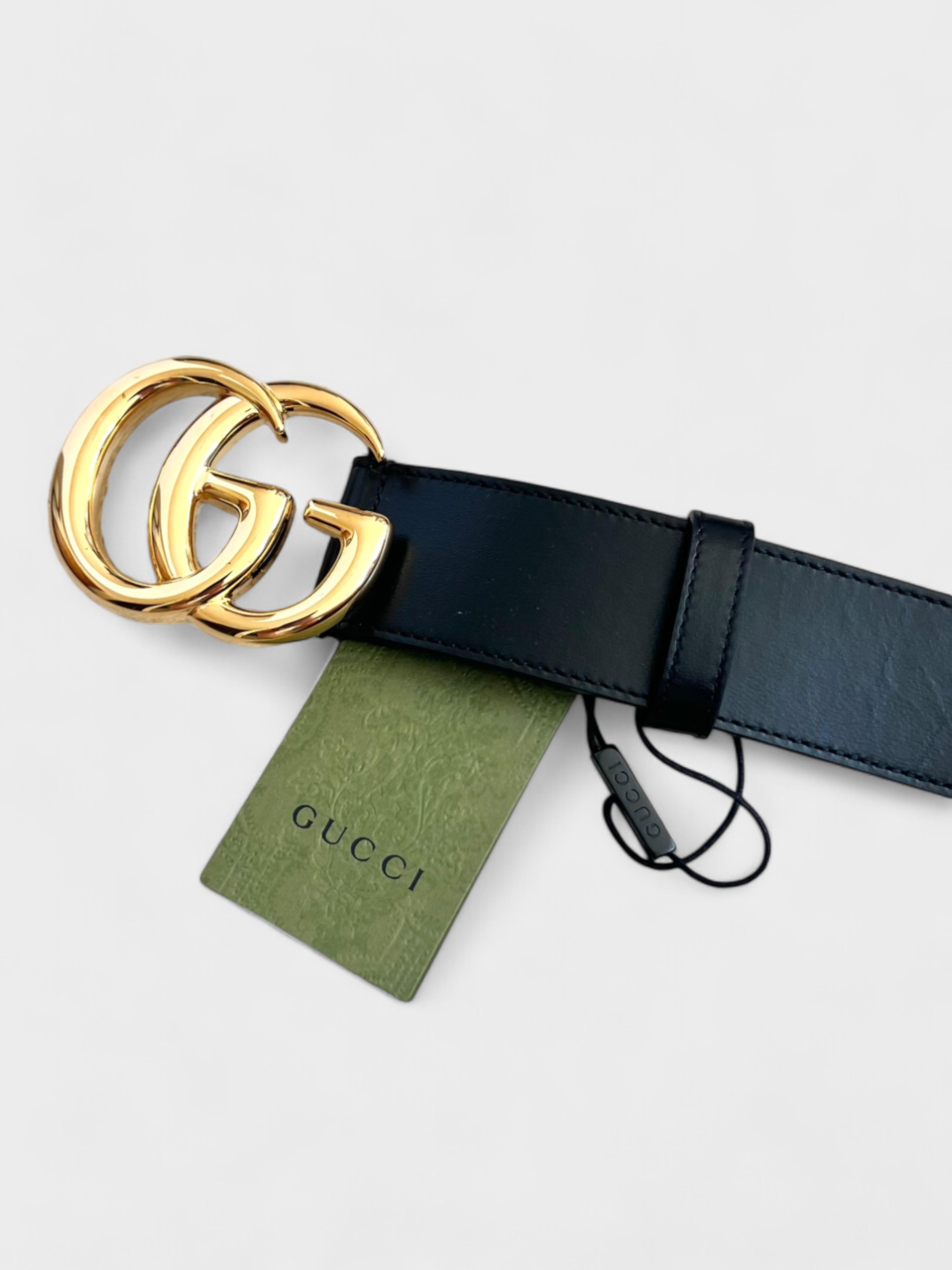 Gucci Double G Leather Belt Black Gold 105/42 Cm