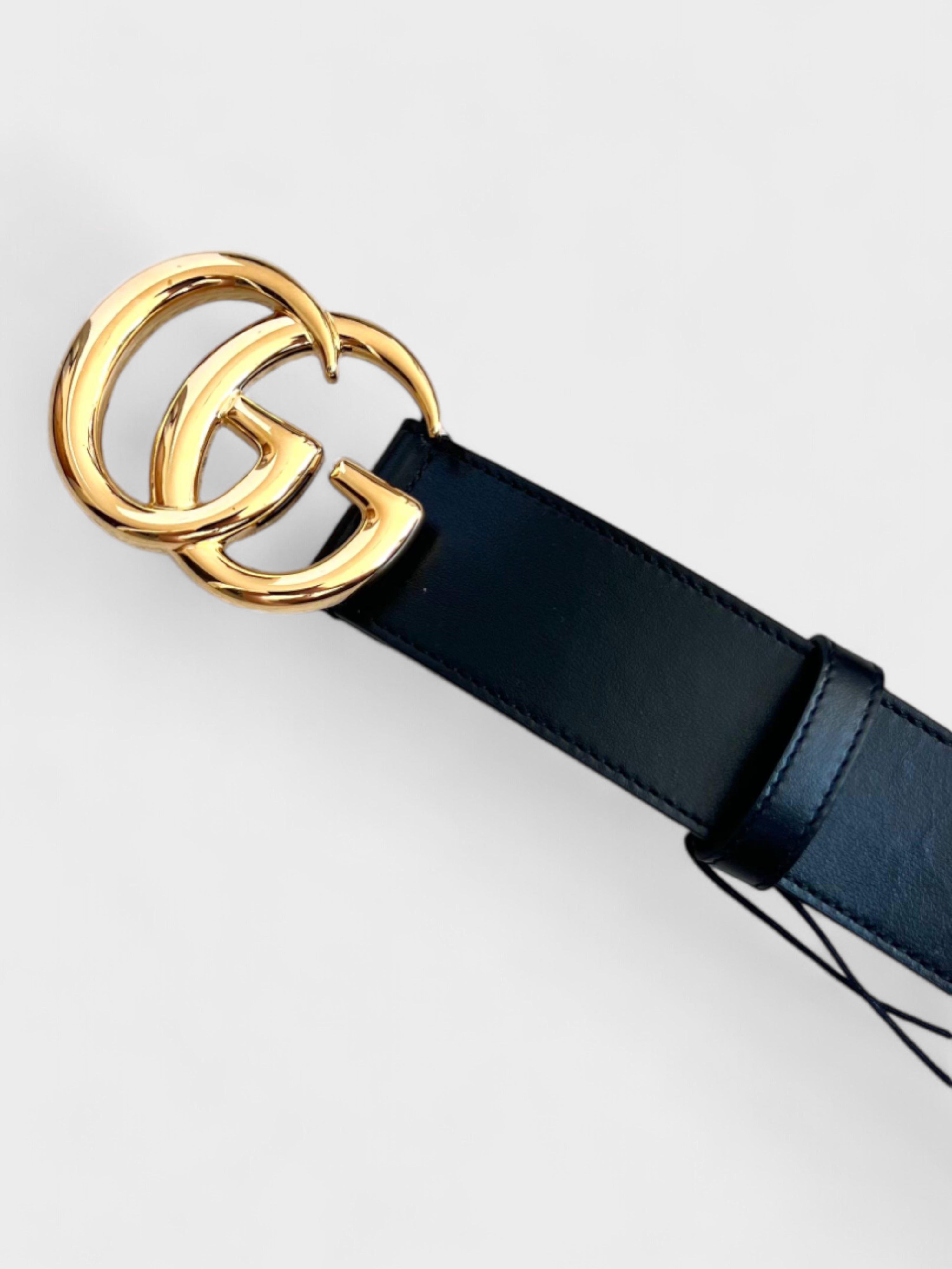 Gucci Double G Leather Belt Black Gold 105/42 Cm