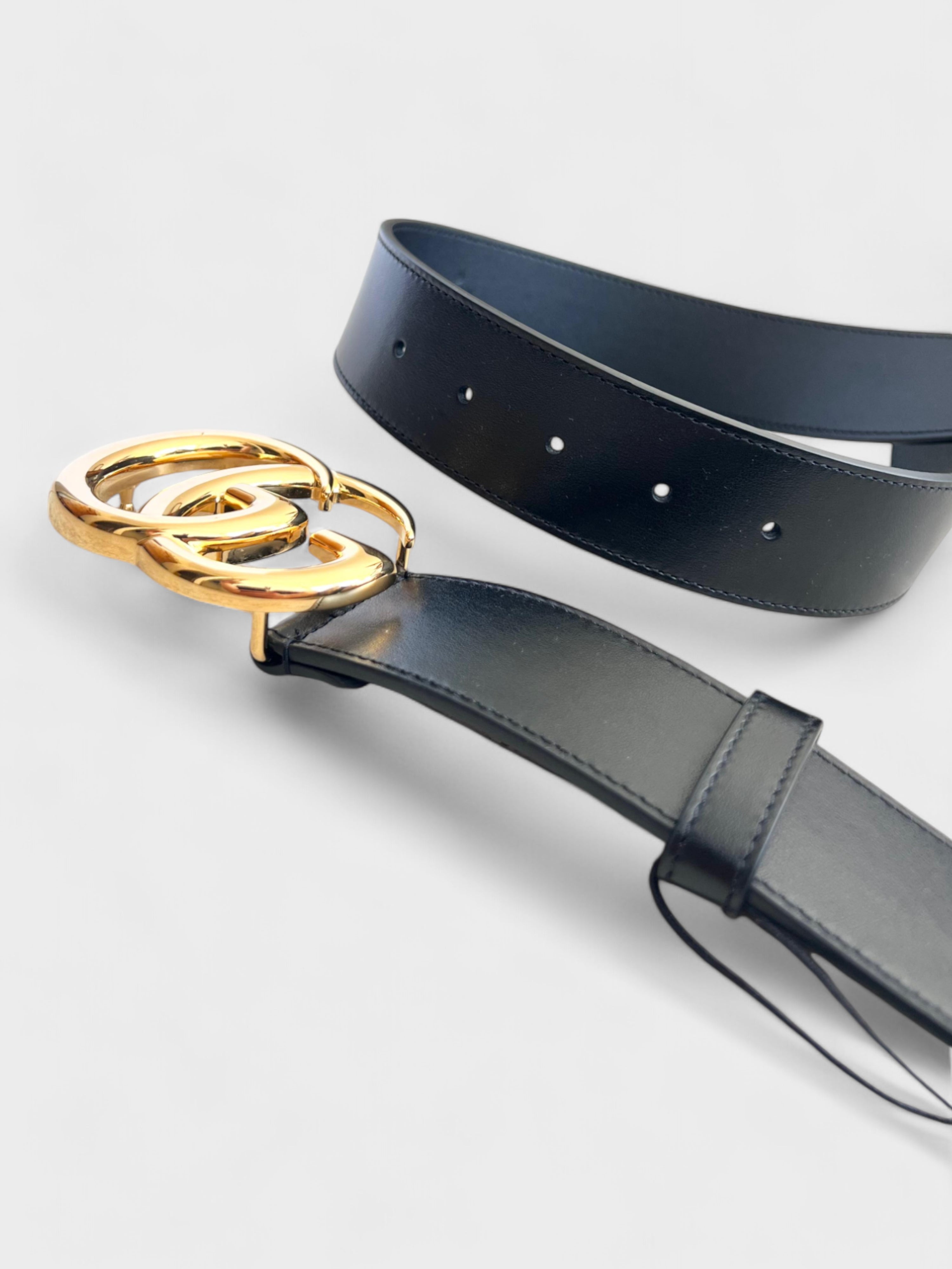 Gucci Double G Leather Belt Black Gold 105/42 Cm