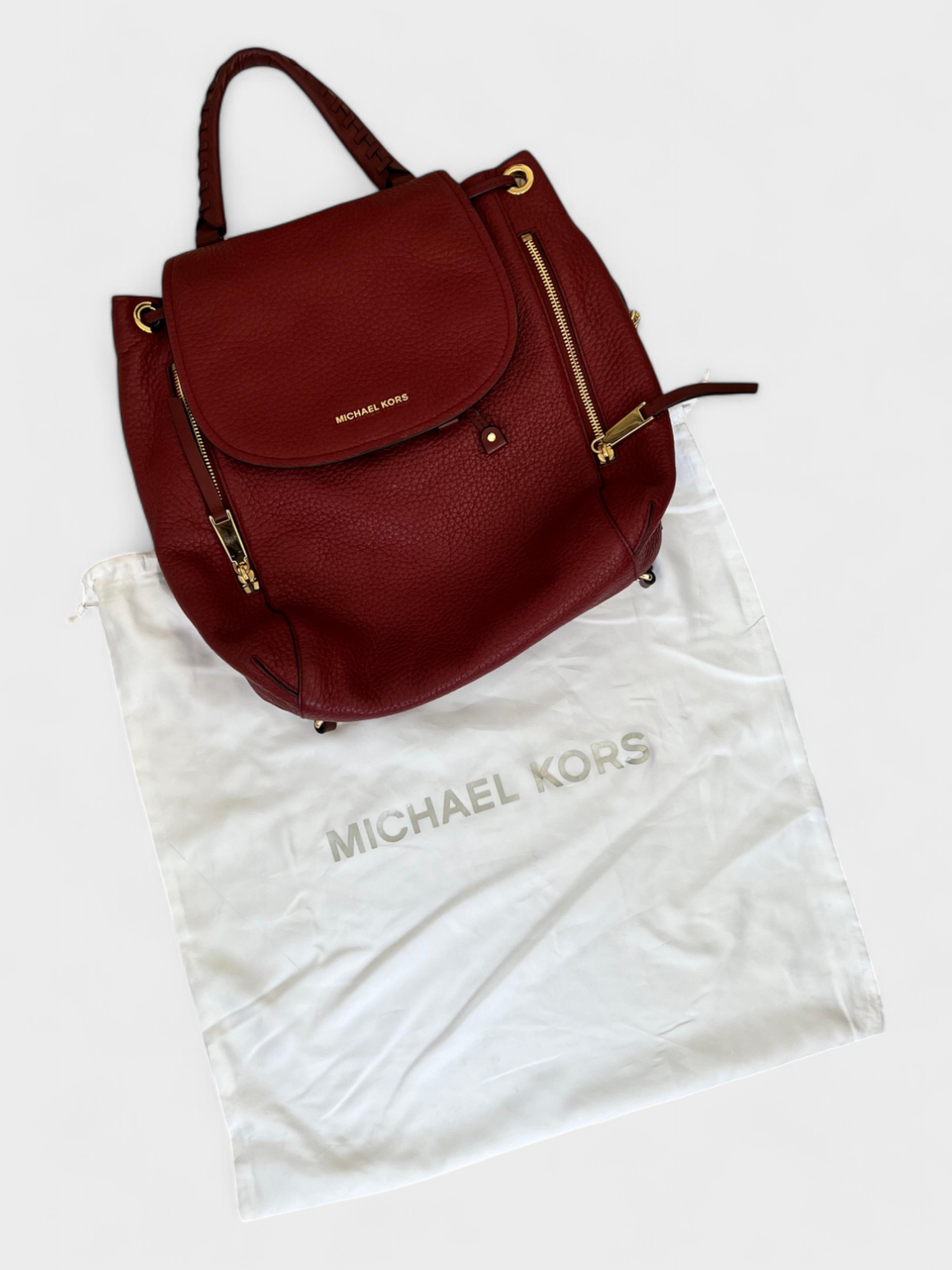 Michael Kors Viv Large Leather Backpack Red