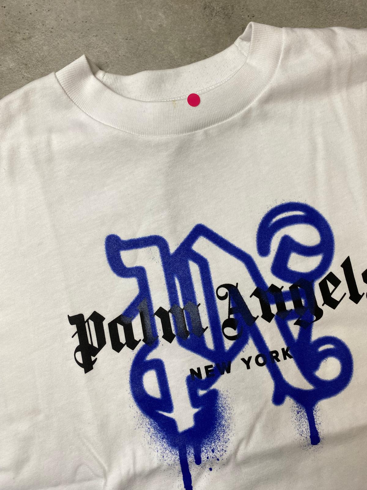 Palm Angels New York Monogram Spray T Shirt White Blue S