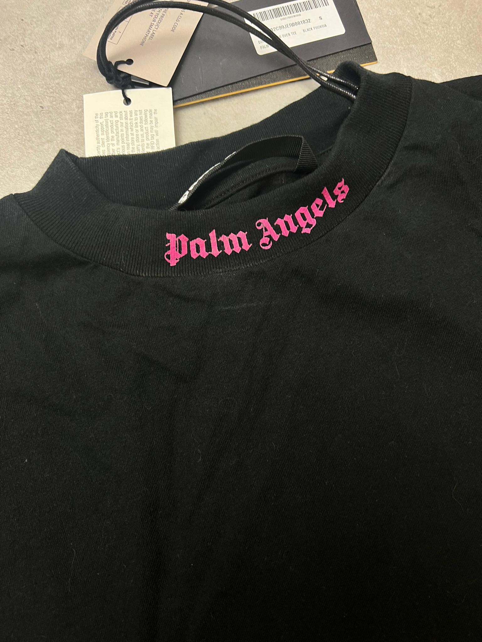 Palm Angels Double Logo Over T Shirt Black Fuchsia S