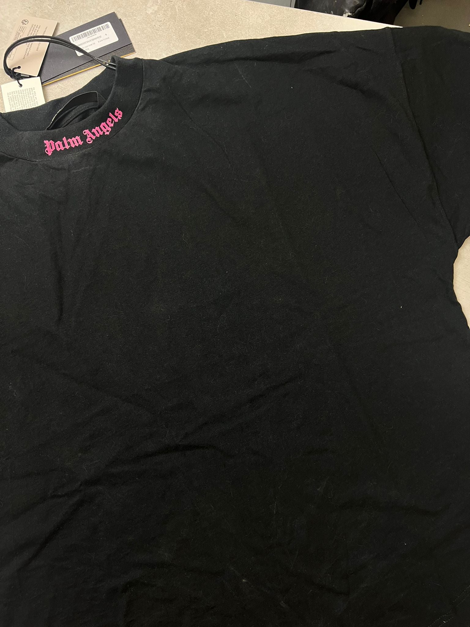 Palm Angels Double Logo Over T Shirt Black Fuchsia S