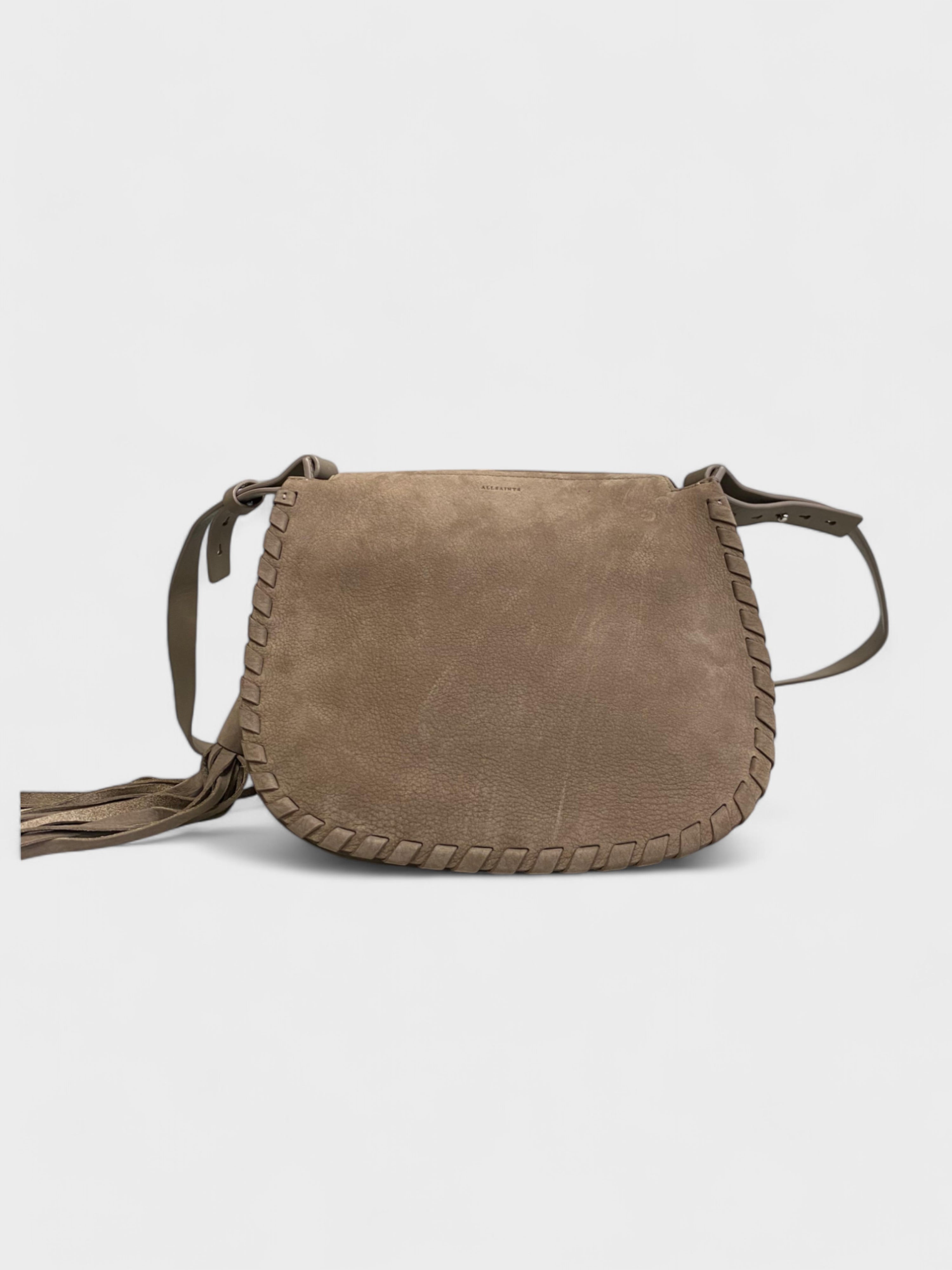 All Saints Mori Suede Cross Body Bag Beige