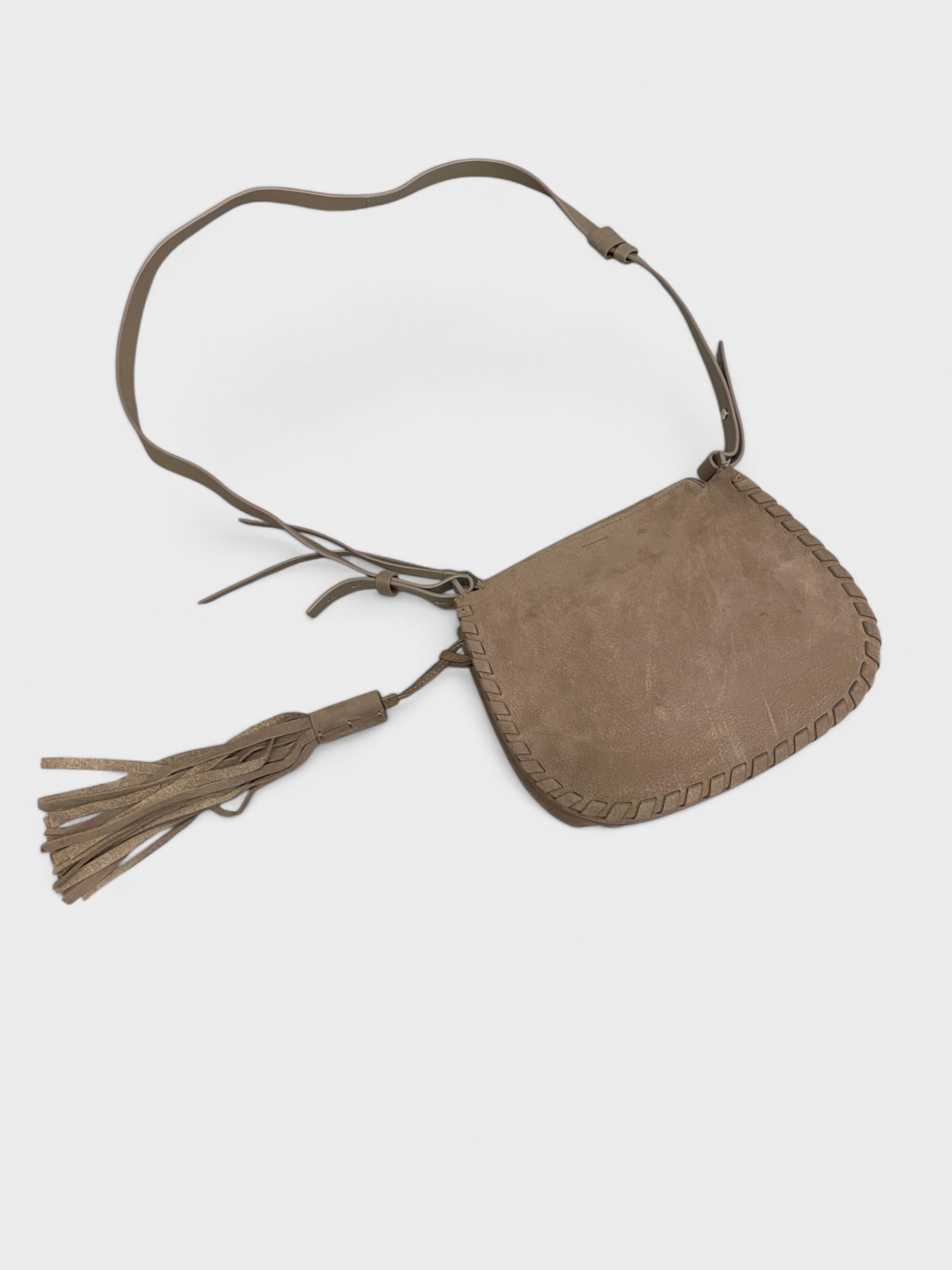 All Saints Mori Suede Cross Body Bag Beige