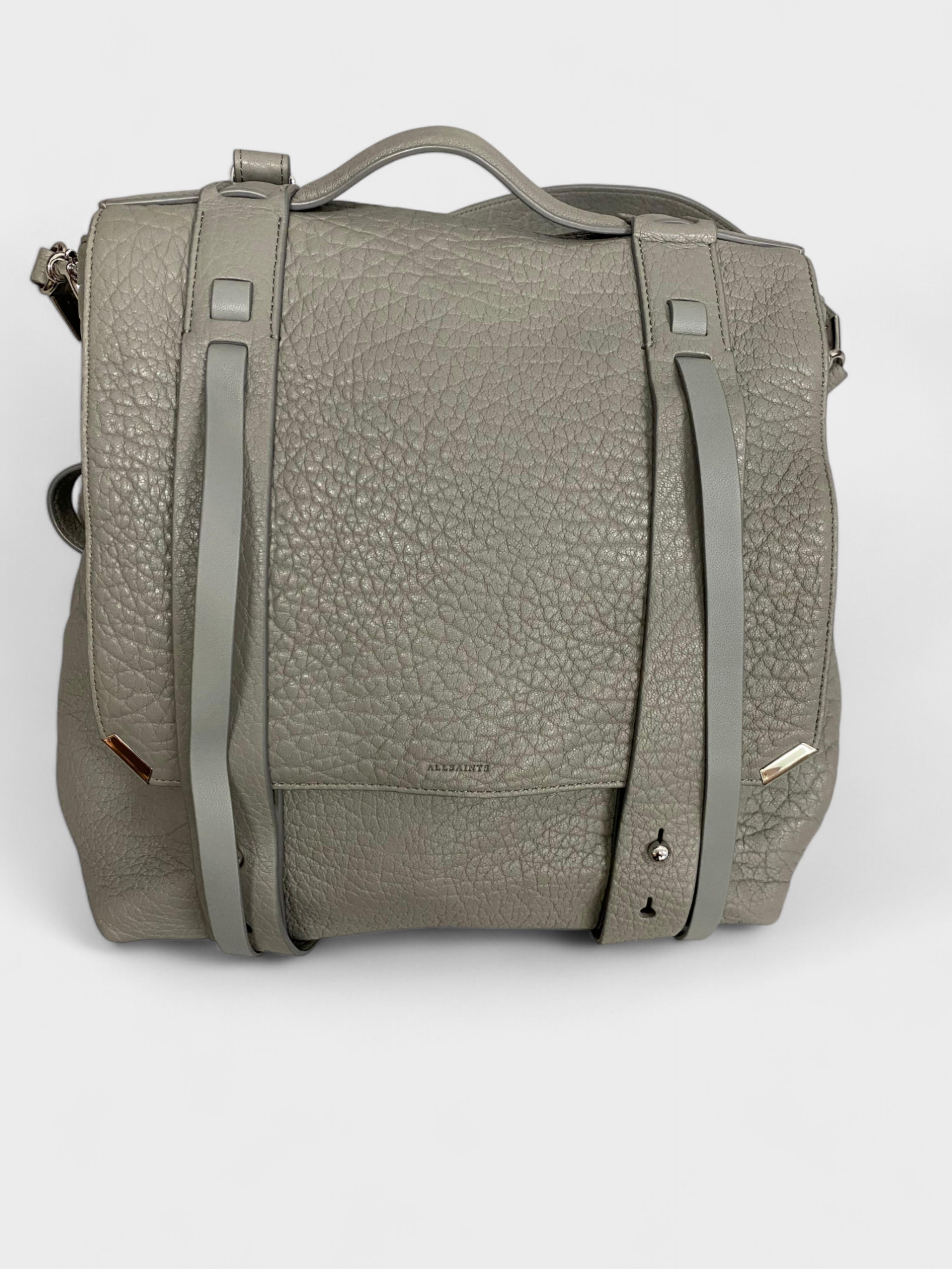 All Saints Leather Stud Details Backpack Grey