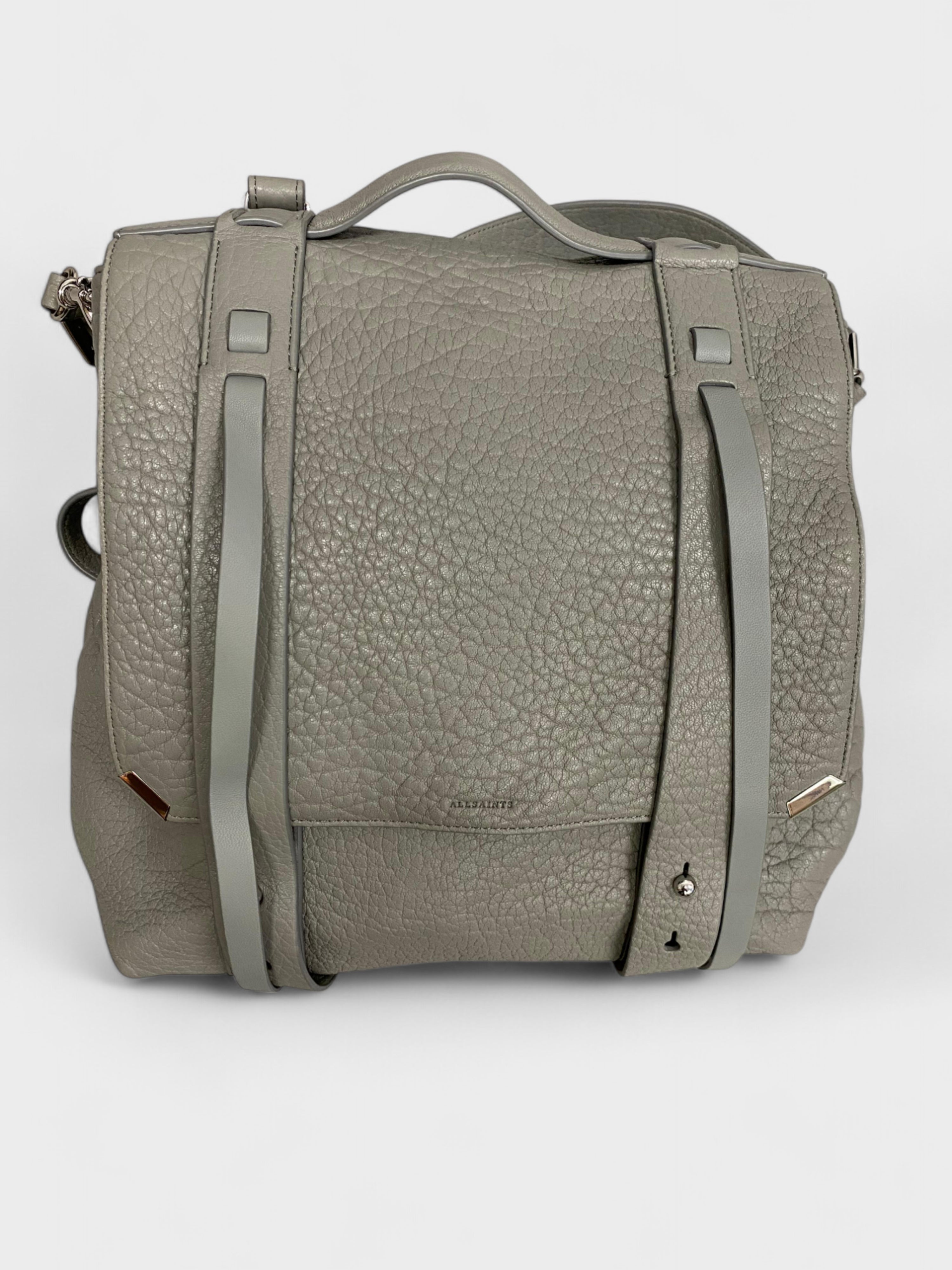 All Saints Leather Stud Details Backpack Grey